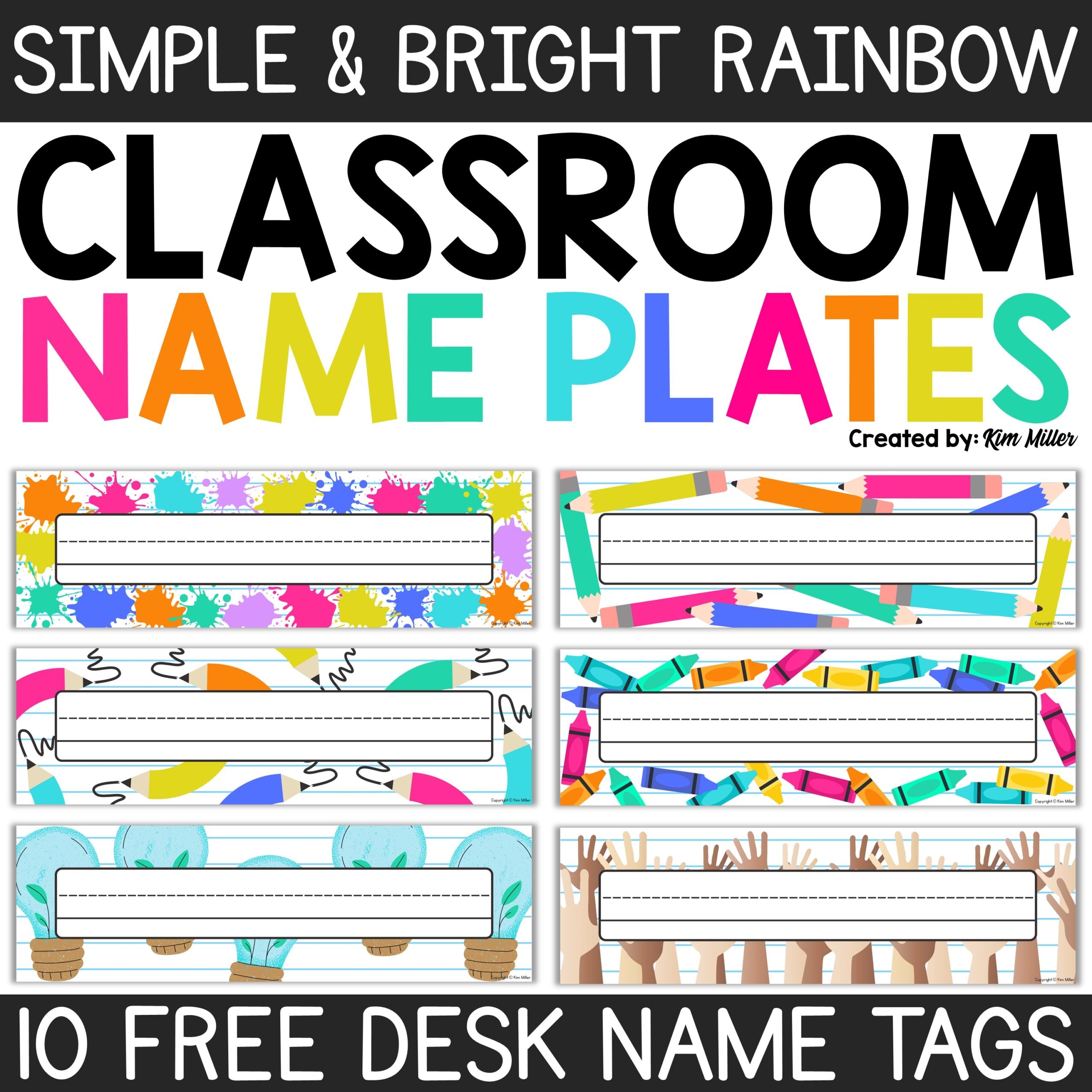 Free Desk Name Tags Bright Rainbow Classroom Decor Student Desk 