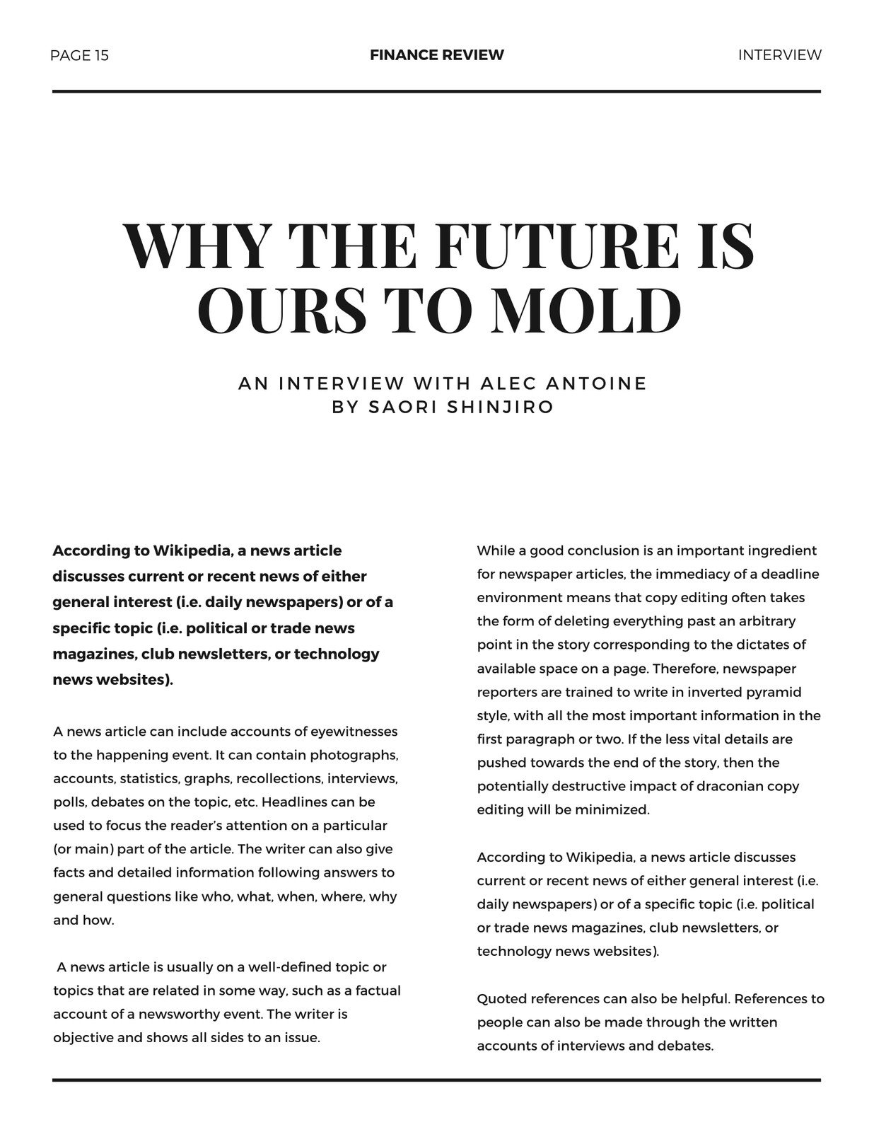 Free Printable Magazine Article Template