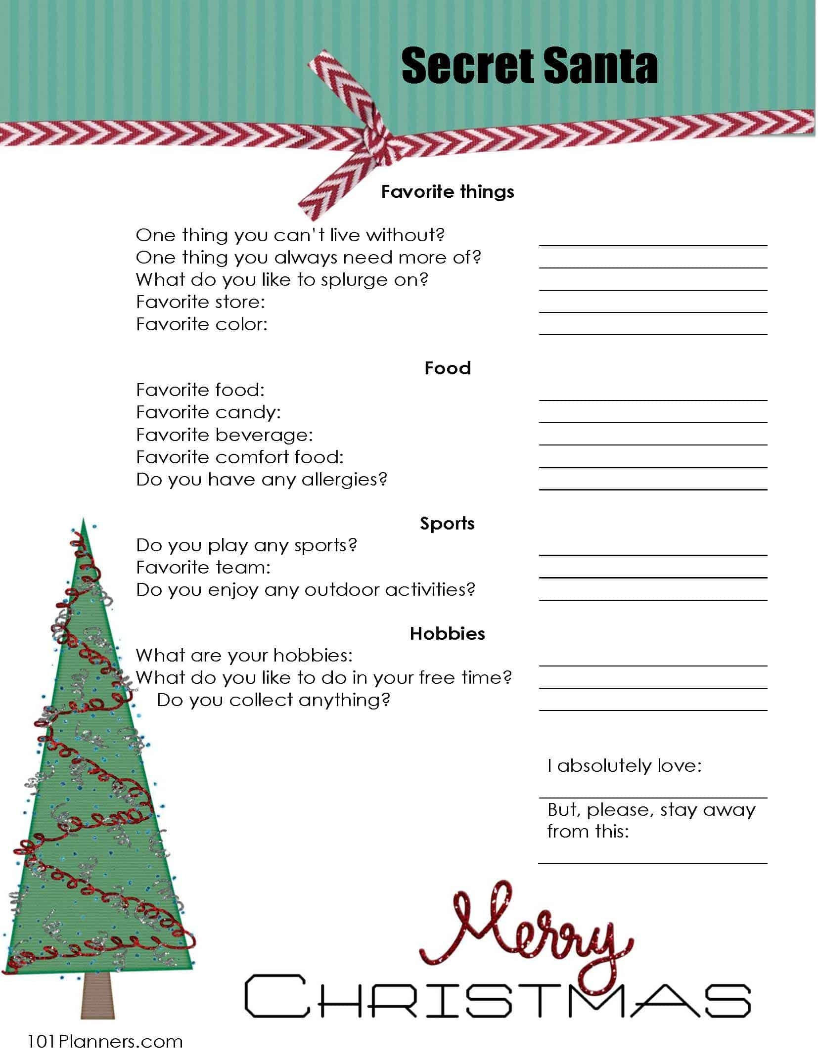Free Editable Secret Santa Form Template Free Editable Secret Santa Form Template