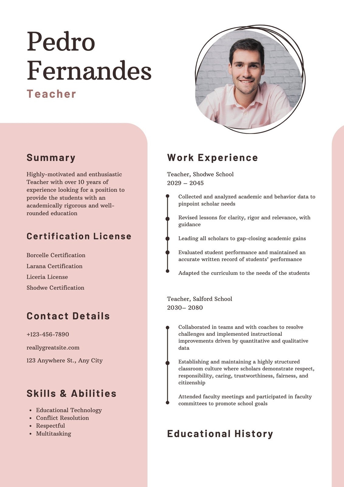 Free Editable Teacher Resume Templates Canva