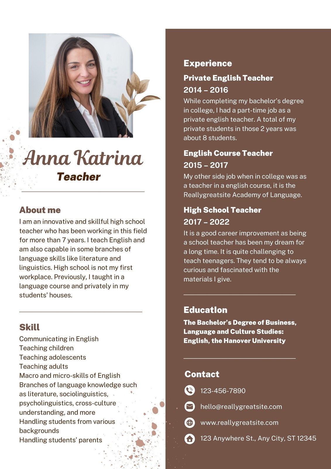 Free Editable Teacher Resume Templates Canva