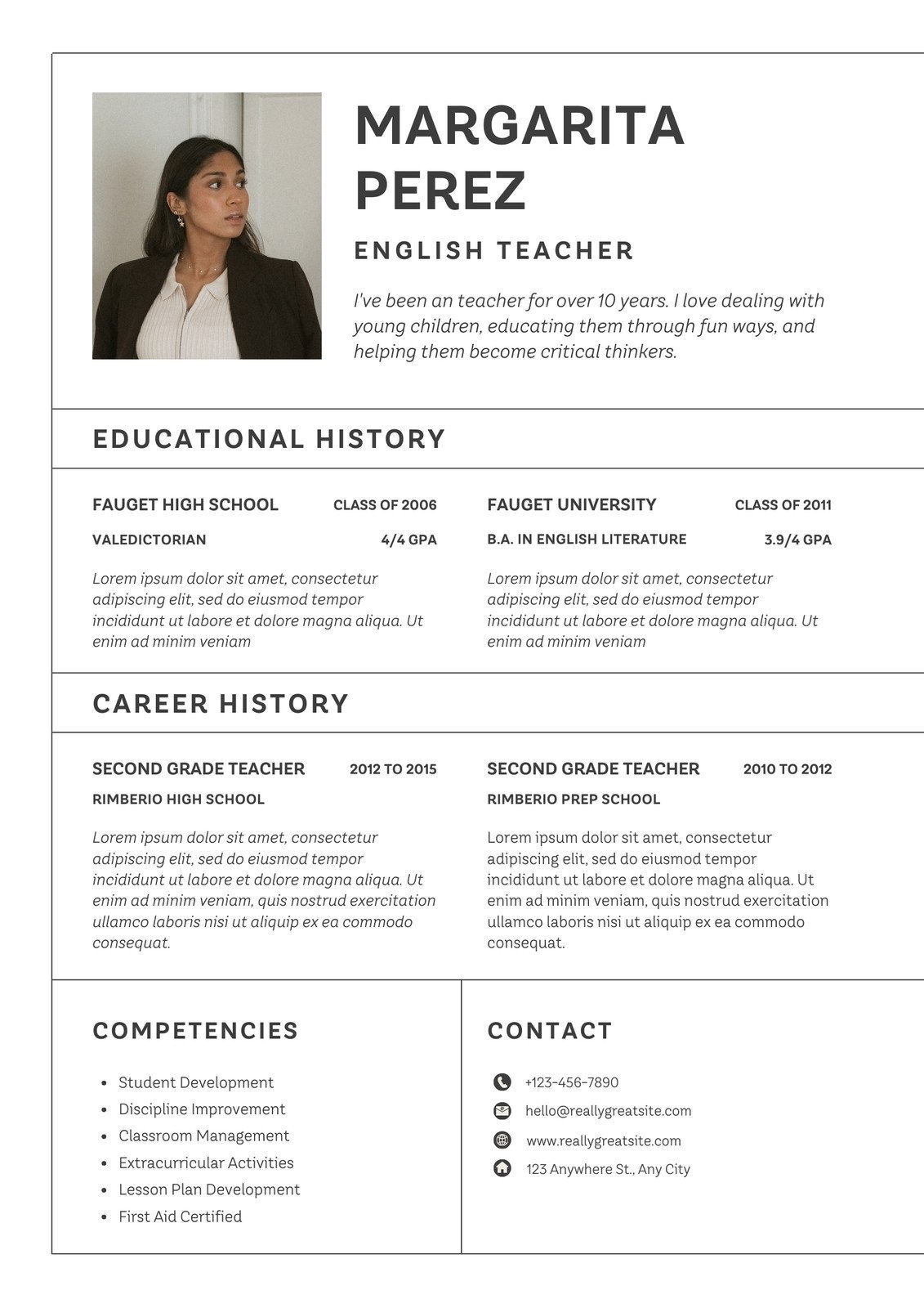 Free Printable Resume Templates For Teachers