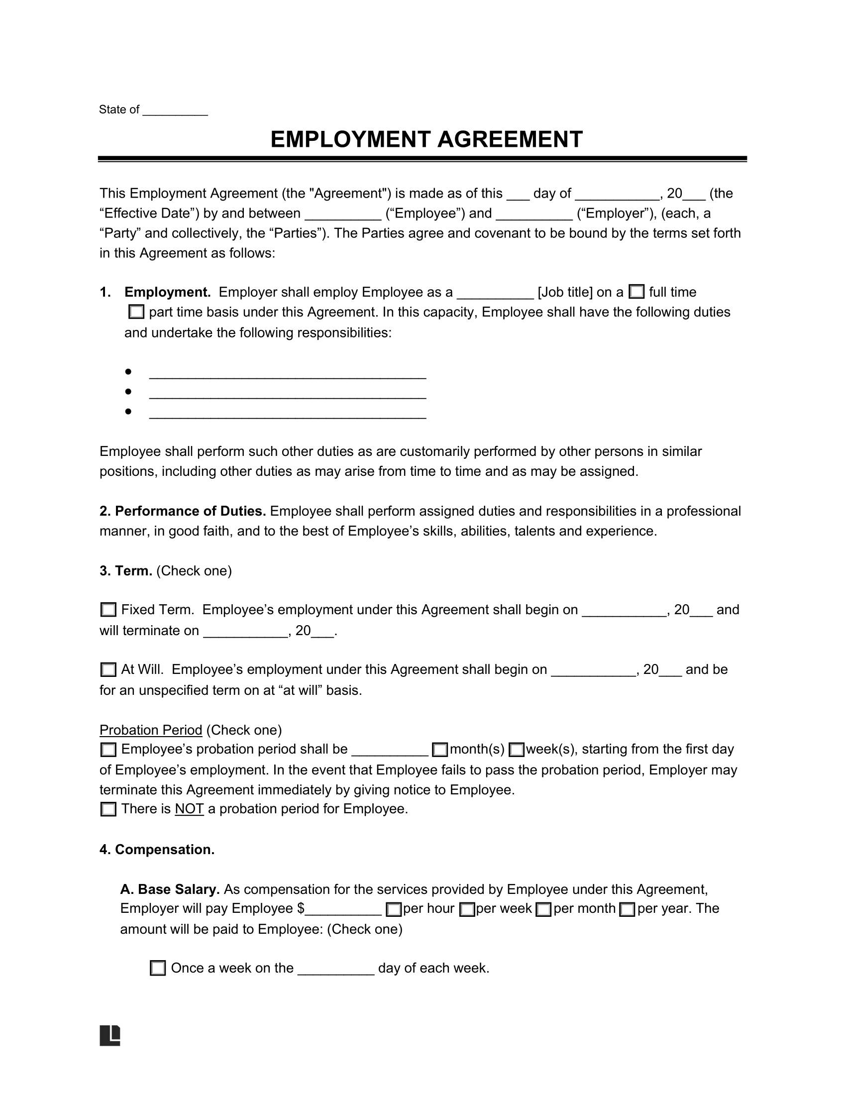 Free Printable Printable Employment Contract Template