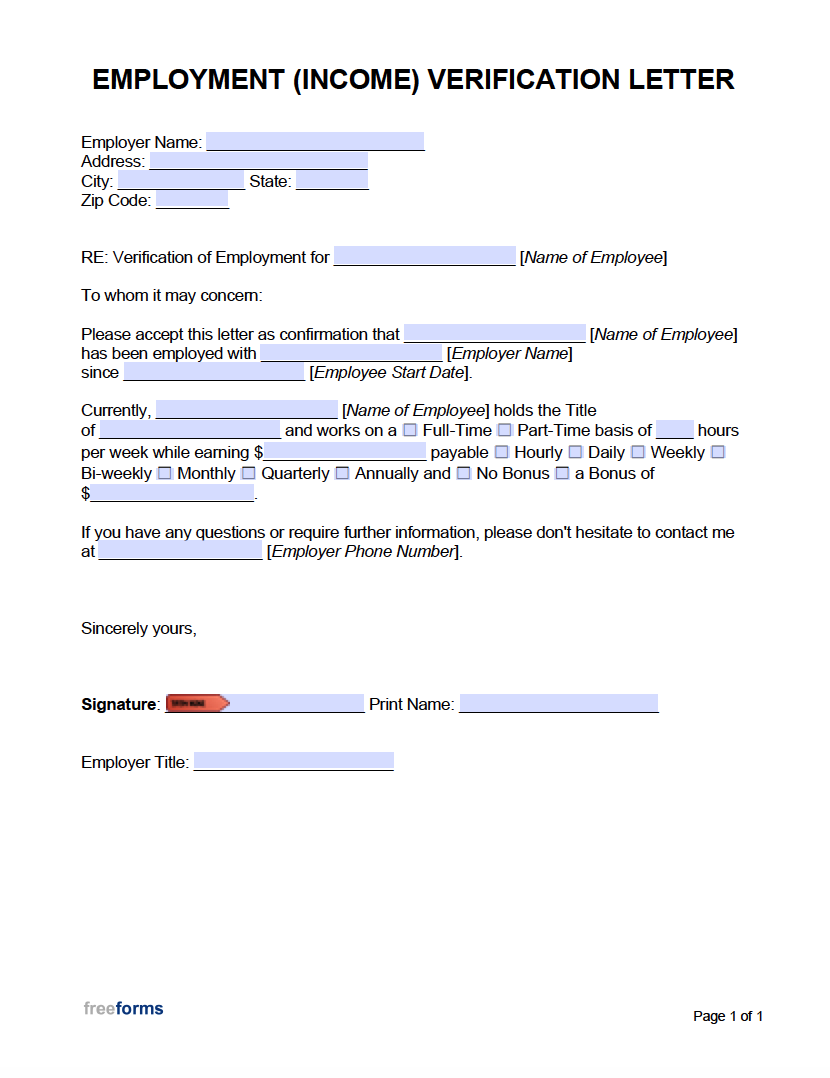 Free Printable Letter Of Employment Template