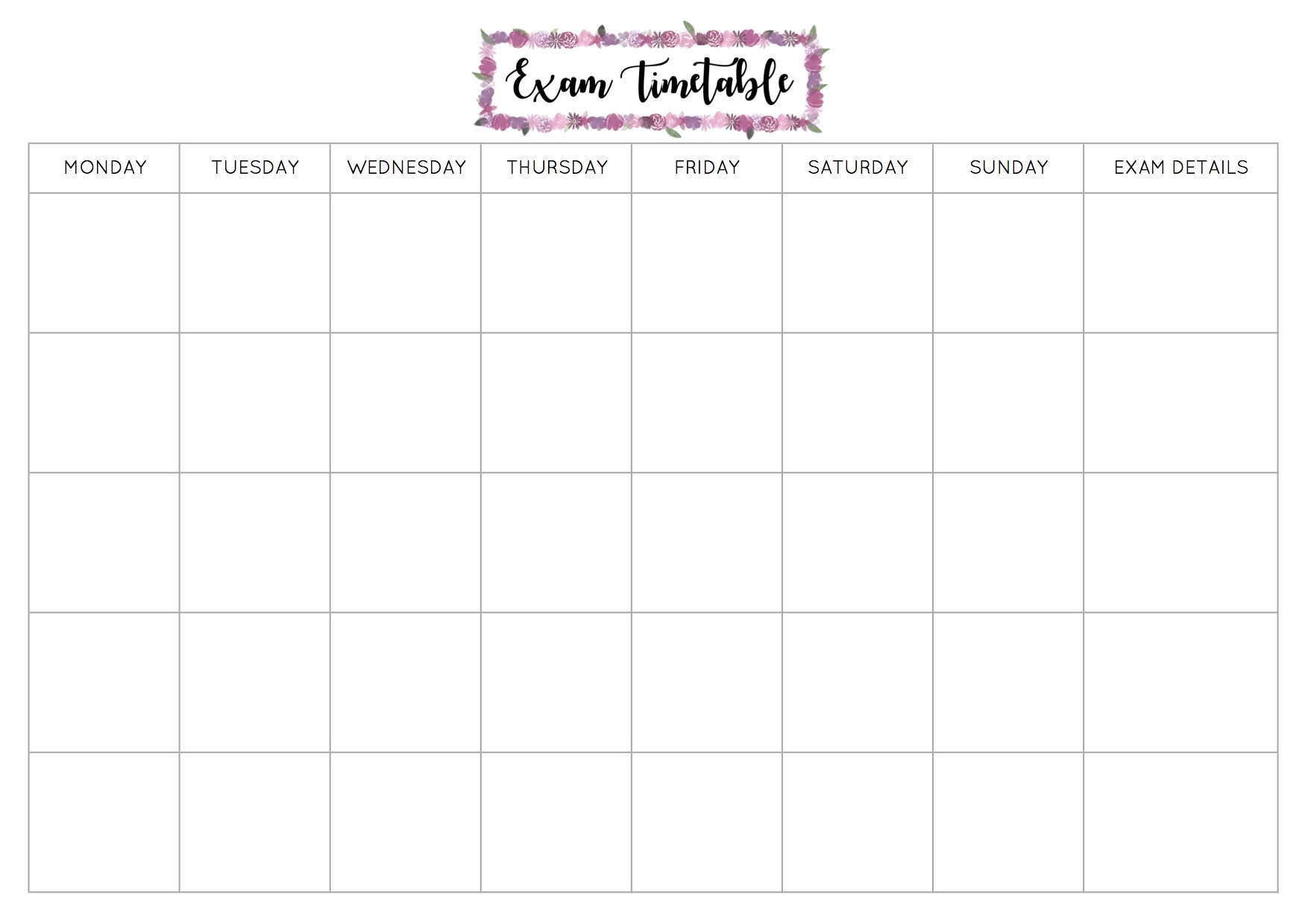 Free Exam Timetable Printable Free Exam Timetable Printable