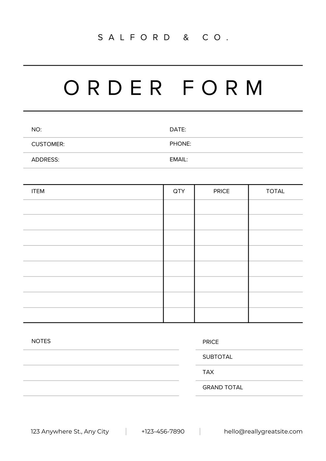 Free Printable Sign Order Templates