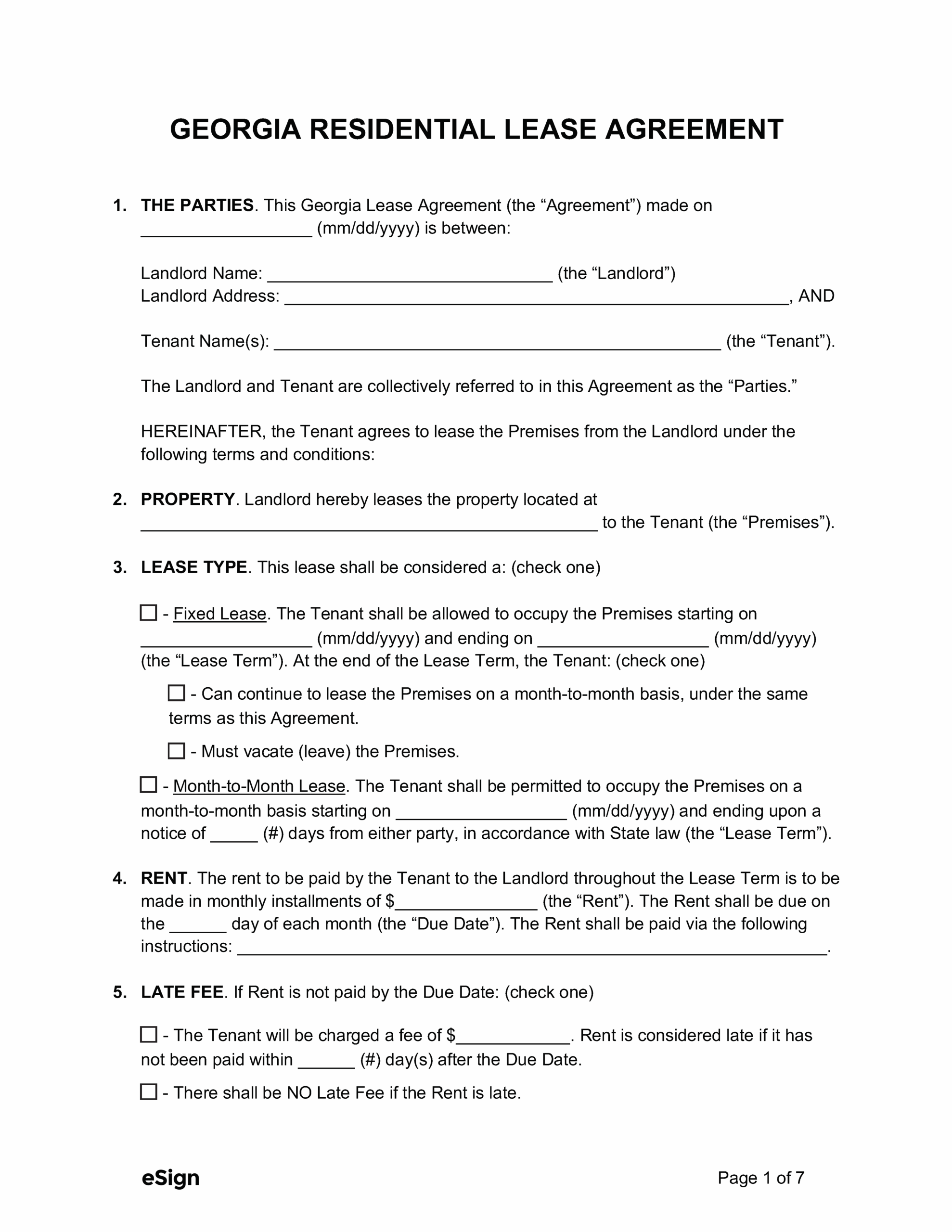Free Georgia Rental Lease Agreement Templates 6 PDF