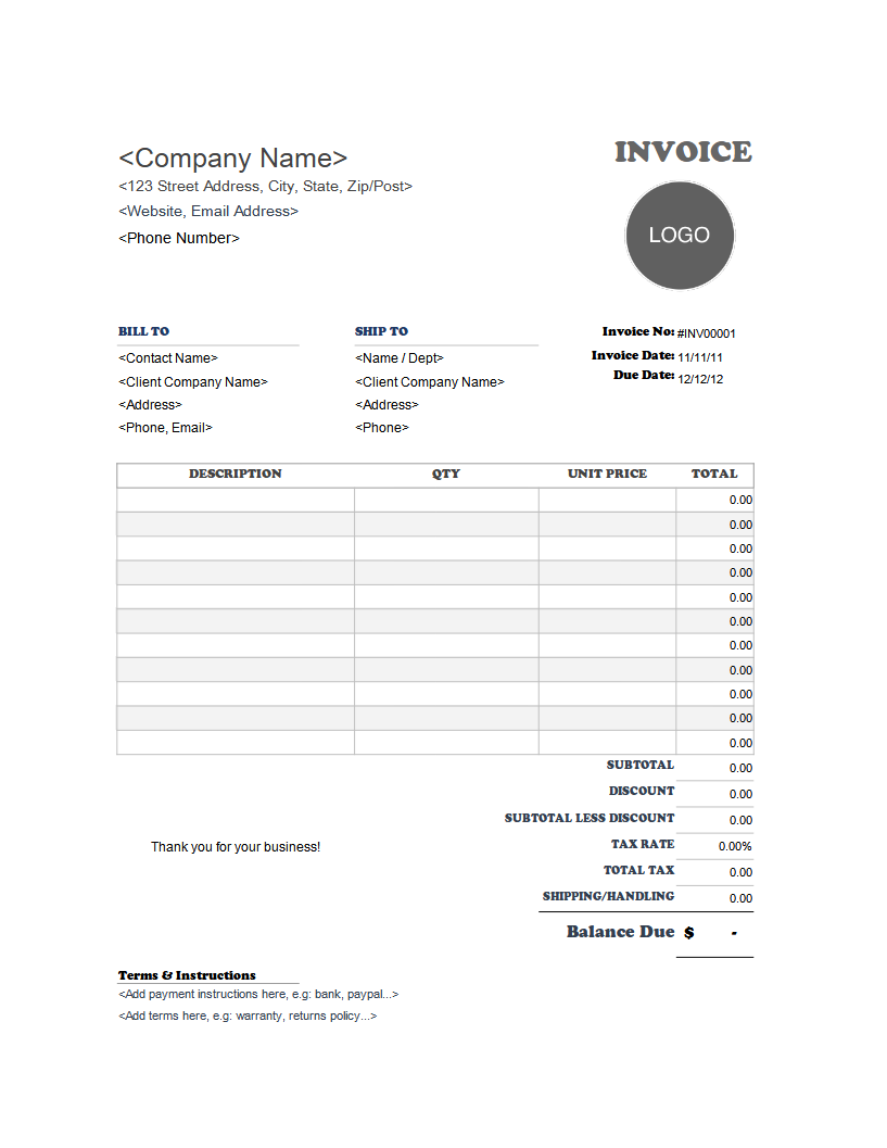 Free Printable Invoice Template Excel