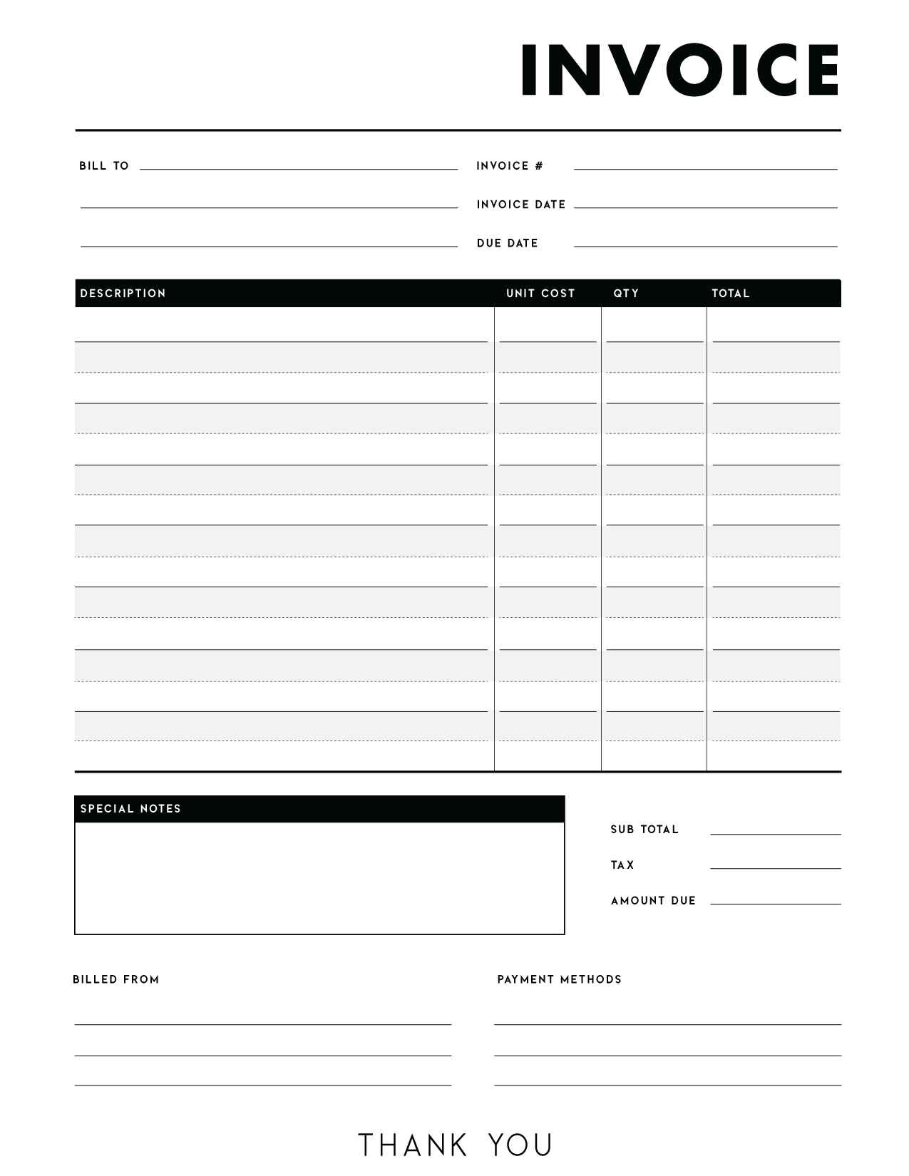 Free Printable Service Invoice Templates