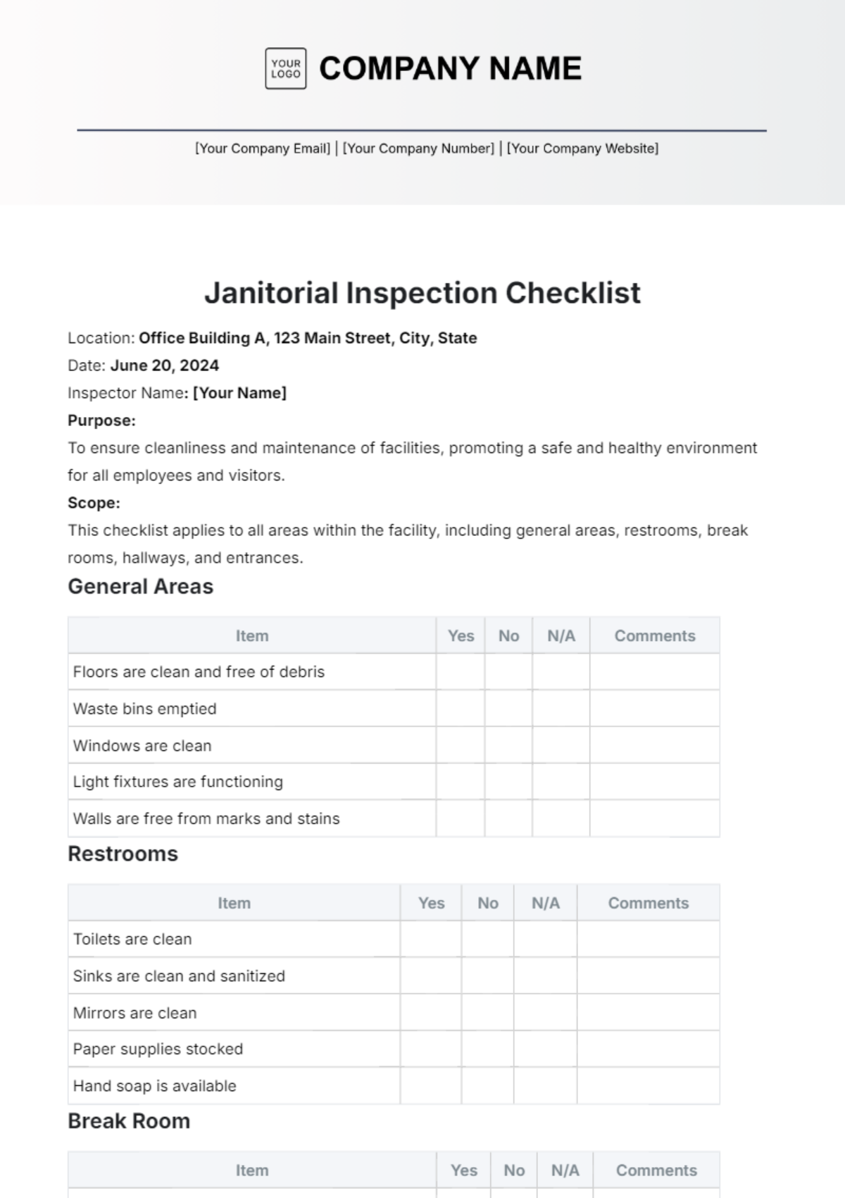 Free Printable School Janitorial Checklist Template Free Printable School Janitorial Checklist Template