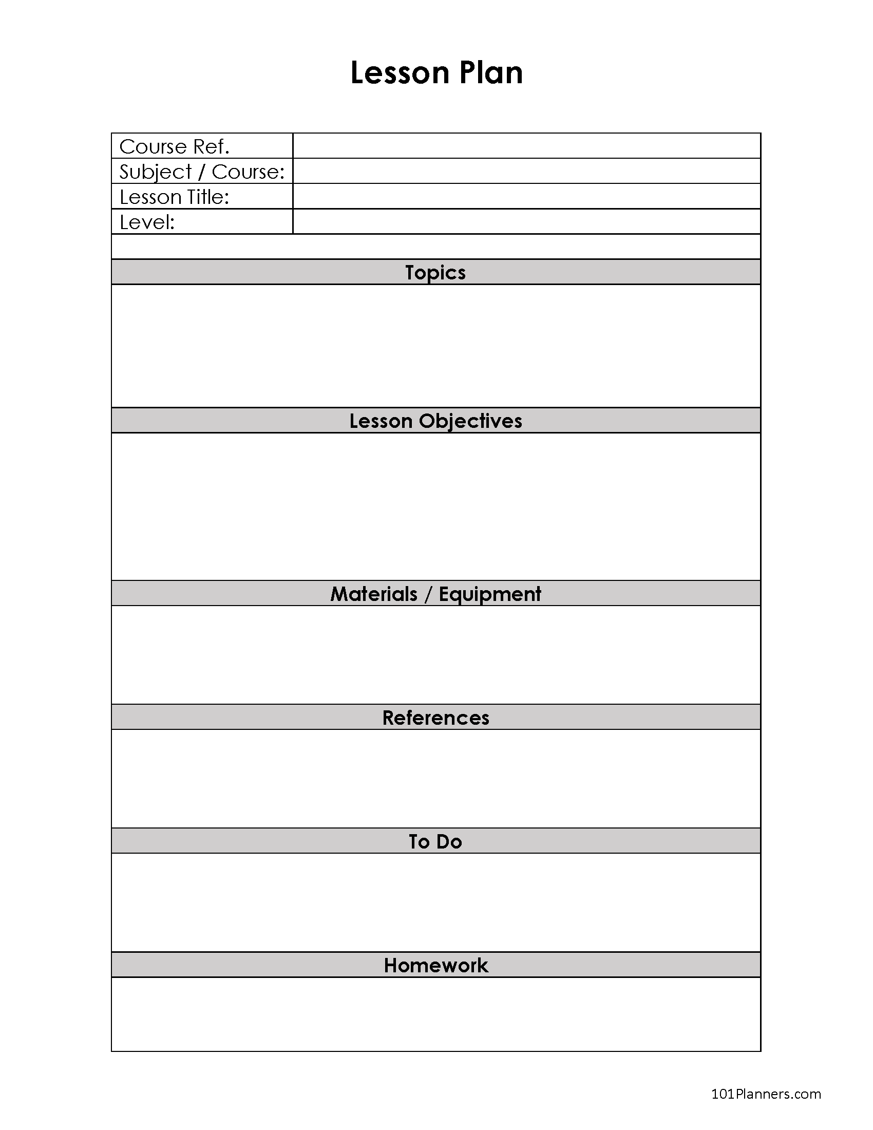 Free Printable Lesson Template