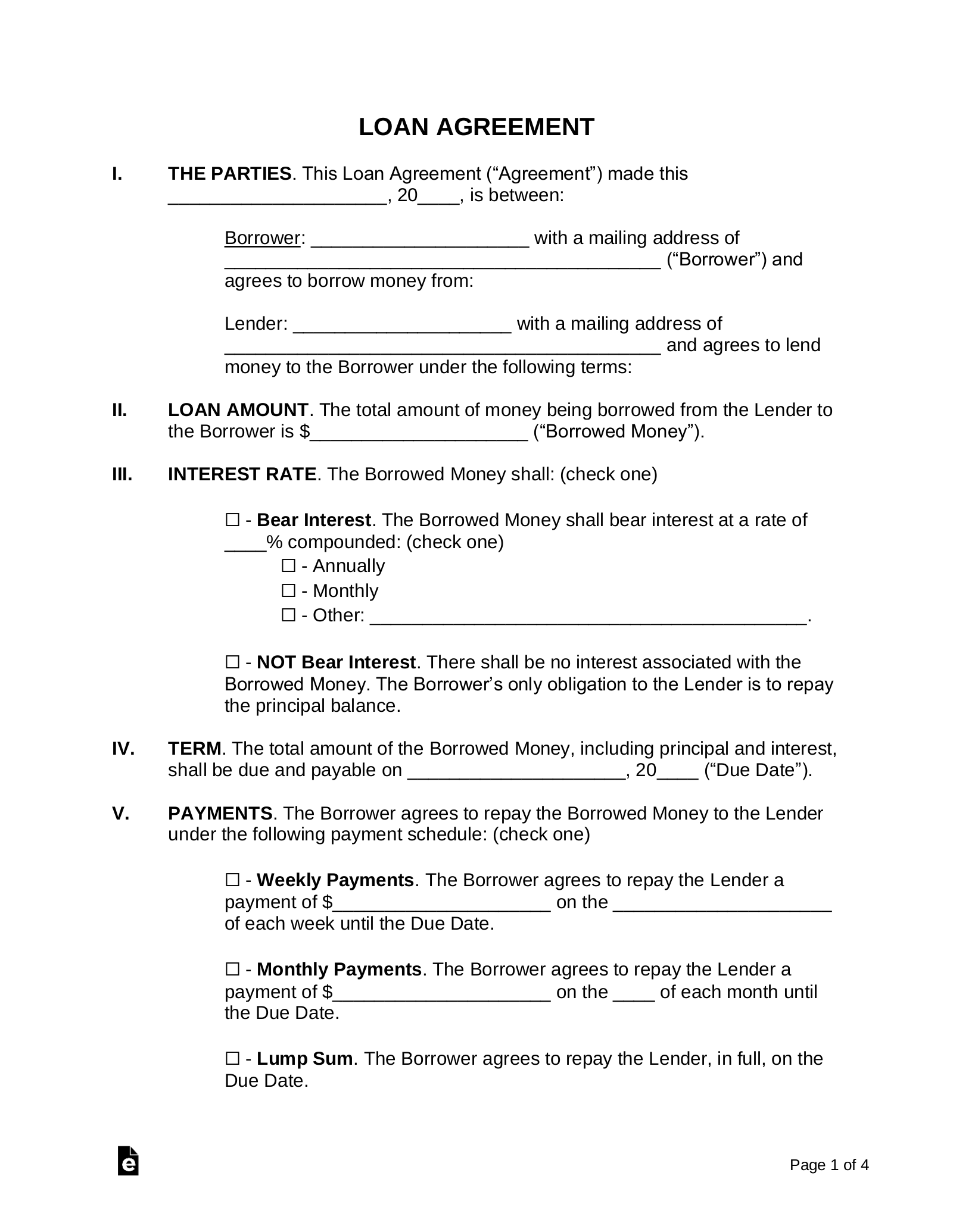 Free Printable Loan Agreement Template Word