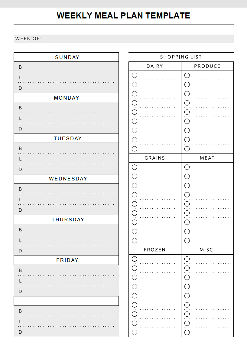 Free Printable Meal Prep Calendar Template