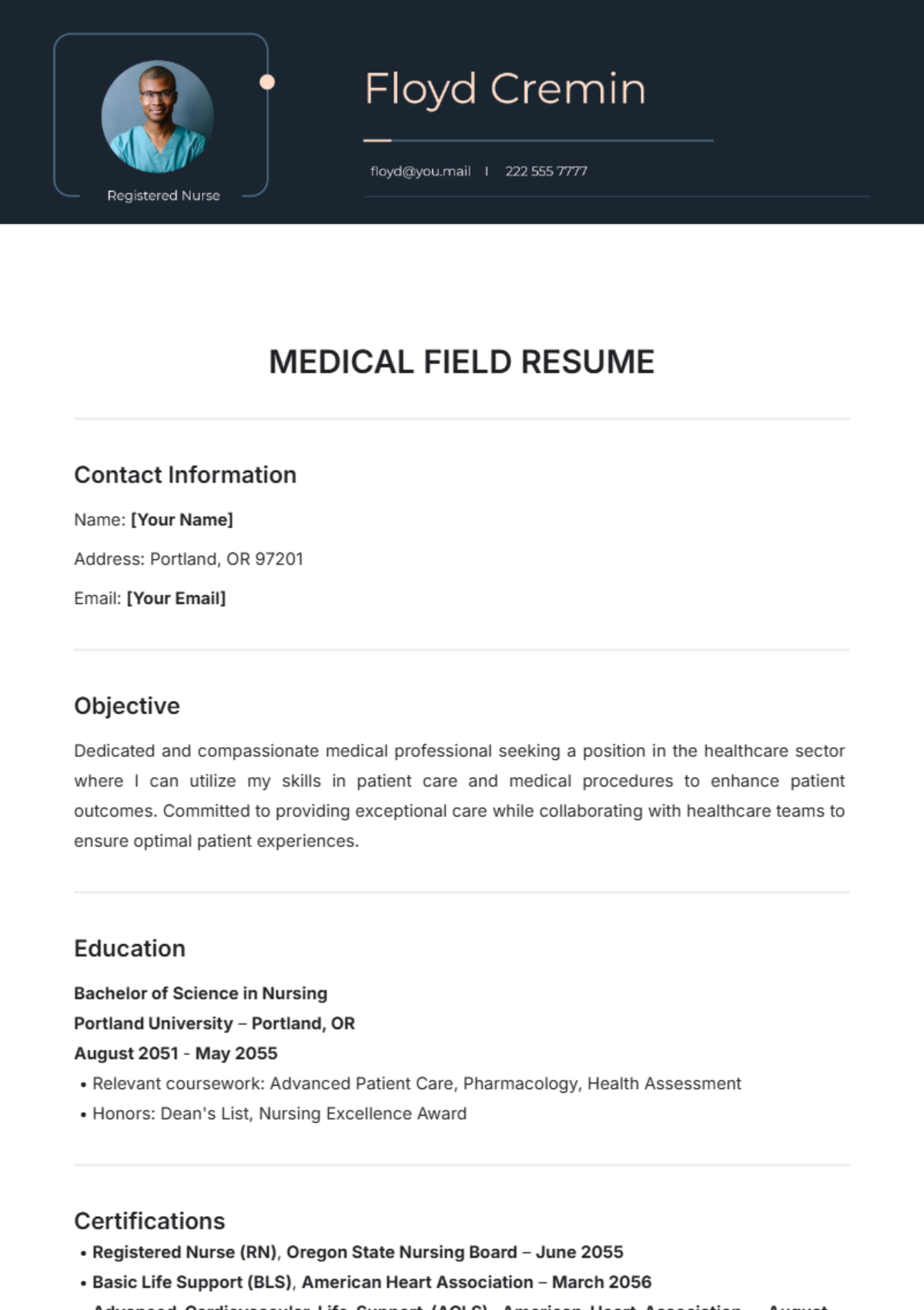 Free Medical Resume Templates To Edit Online And Download