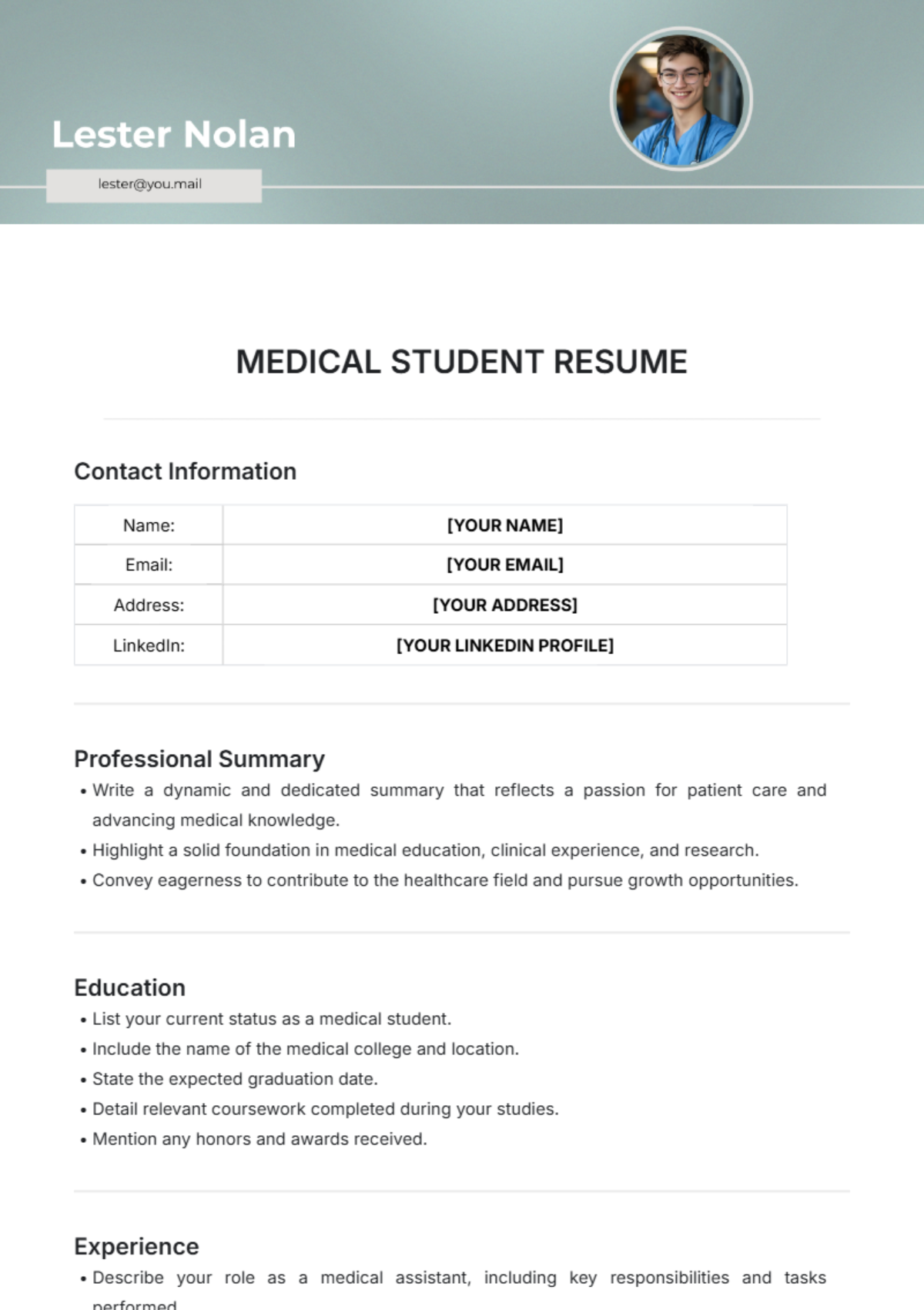 Free Medical Resume Templates To Edit Online And Download