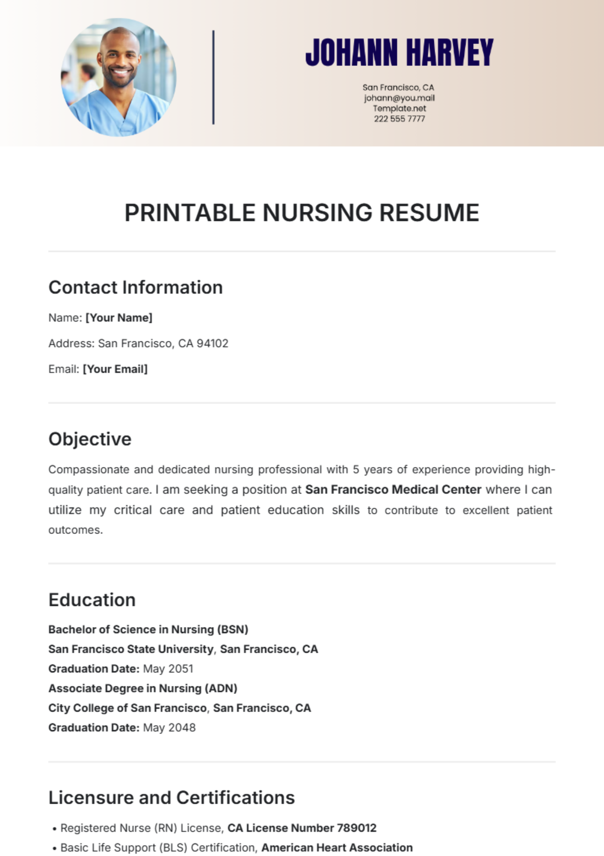 Free Printable Medical Resume Templates