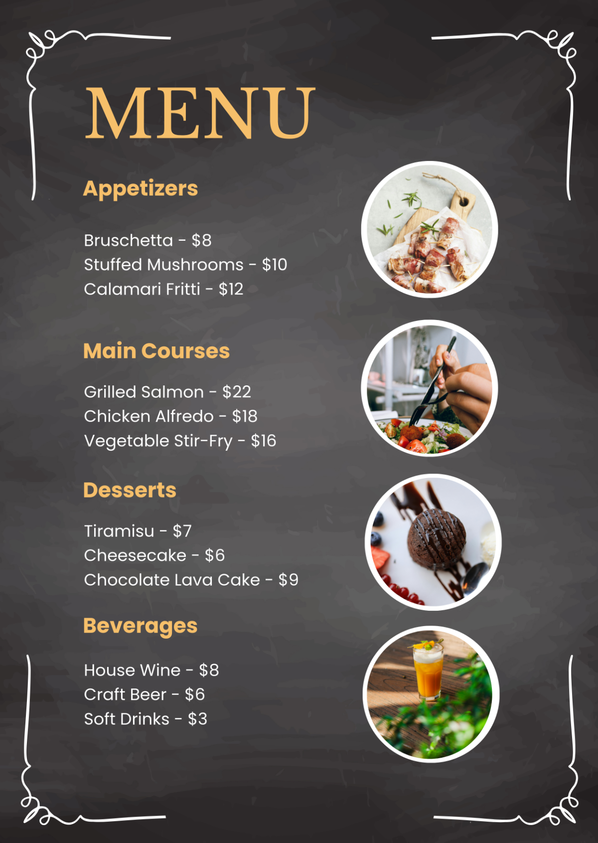 Free Menu Templates Editable And Printable