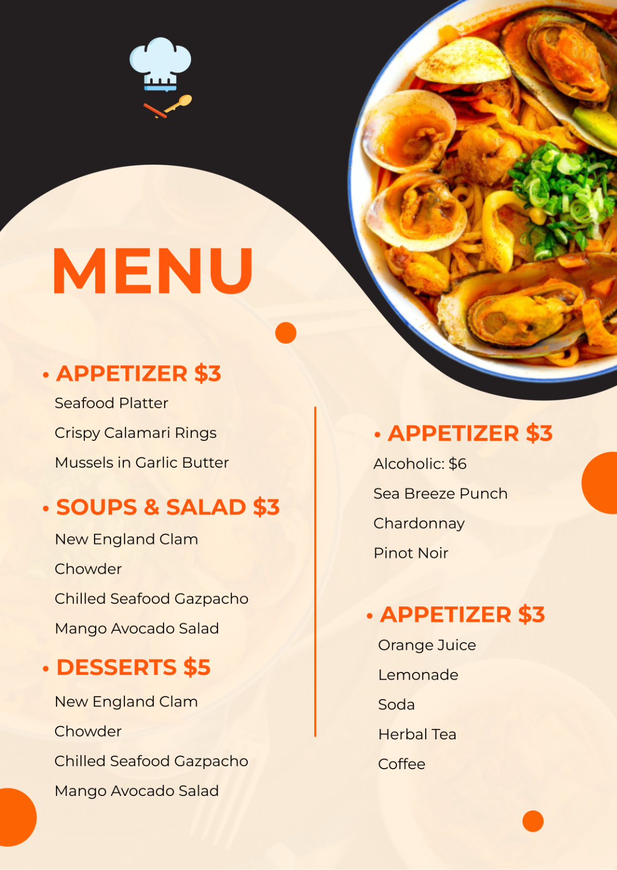 Free Menu Templates Editable And Printable