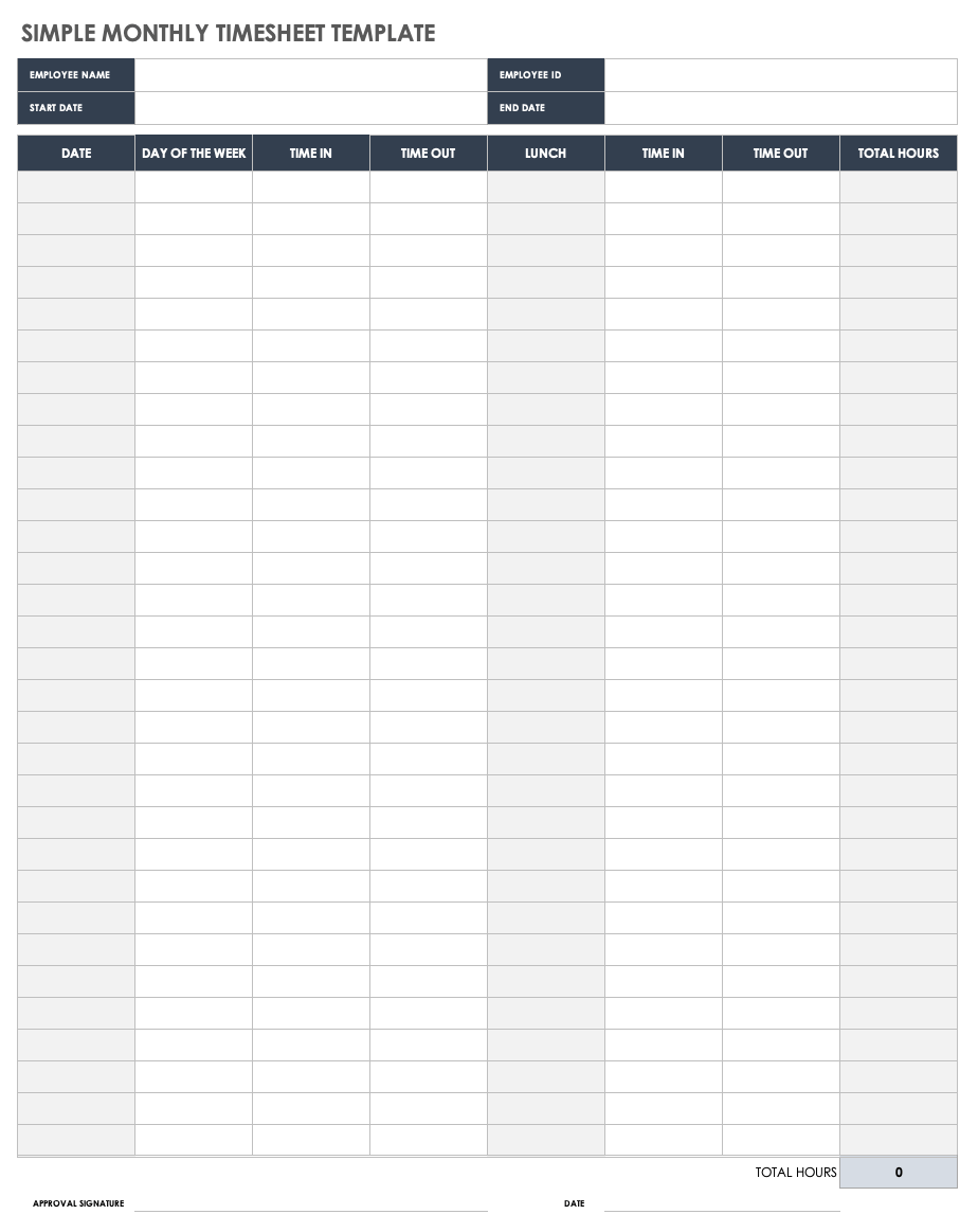 Free Monthly Timesheet U0026 Time Card Templates Smartsheet