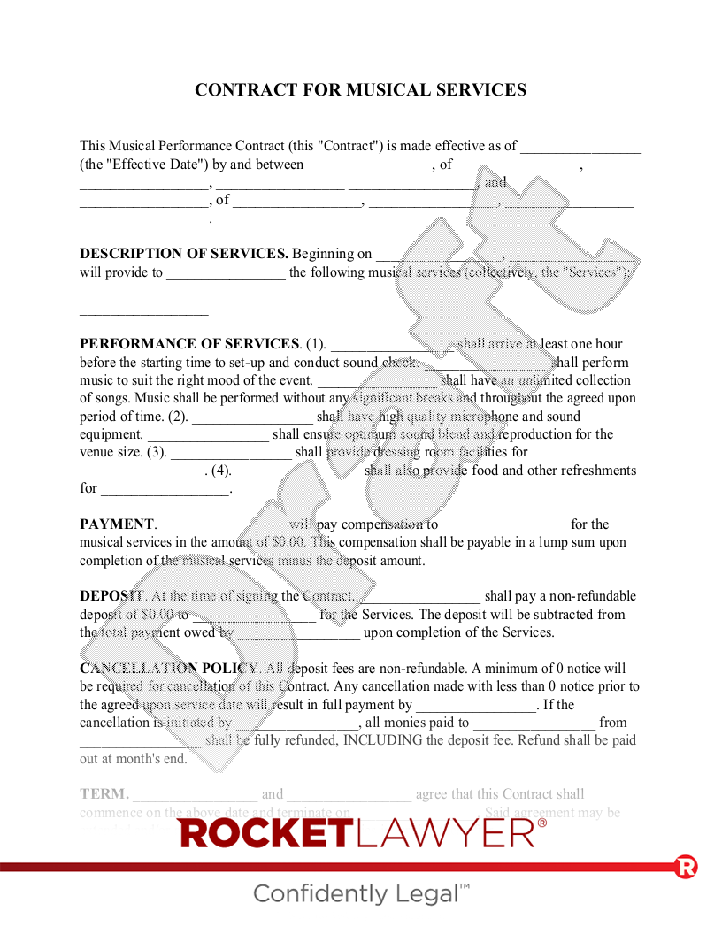 Free Printable Musician Performance Contract Template