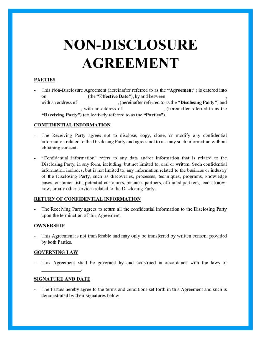 Free Printable Non Disclosure Agreement Template