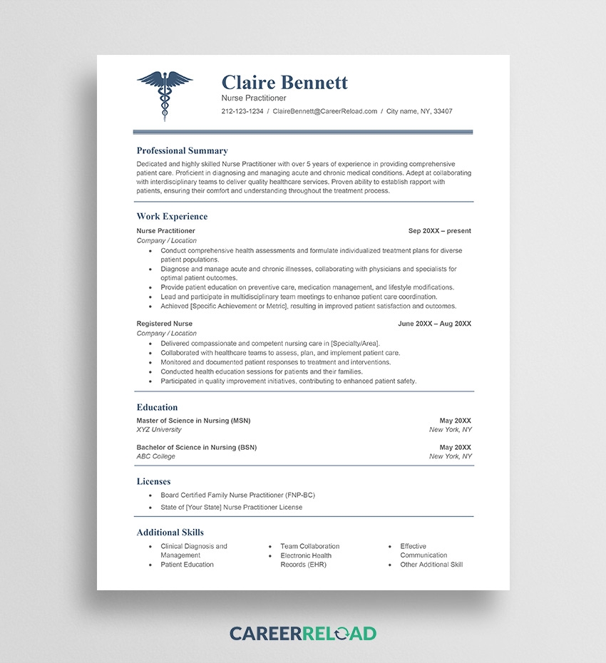 Free Nursing Resume Template Career Reload