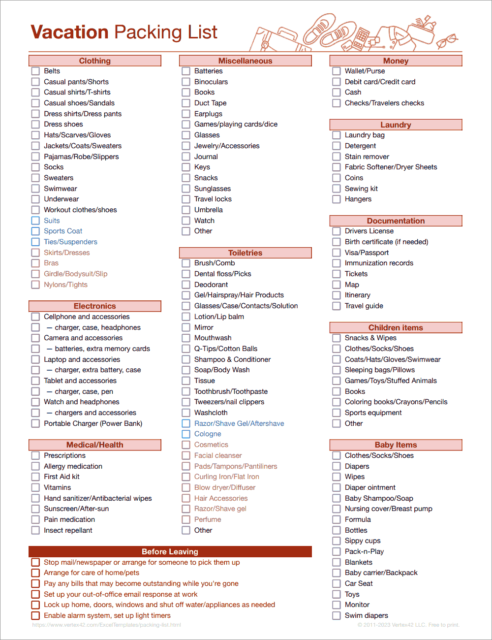 Free Printable Packing Checklist Template