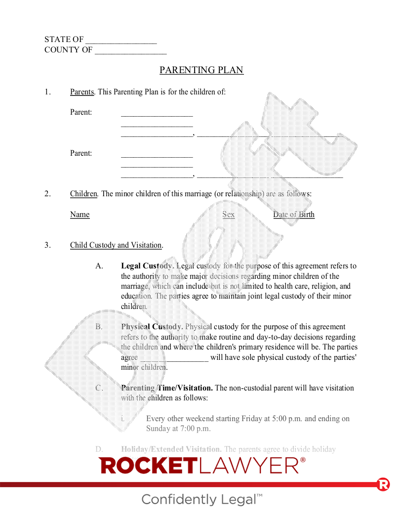 Free Parenting Plan Print Save U0026 Download Rocket Lawyer