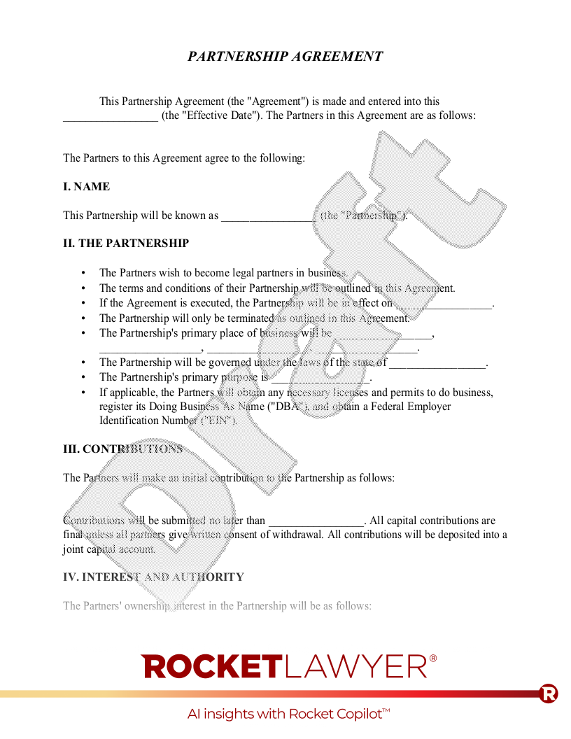 Free Partnership Agreement Make Sign U0026 Download Rocket Lawyer Free Partnership Agreement Make Sign U0026 Download Rocket Lawyer