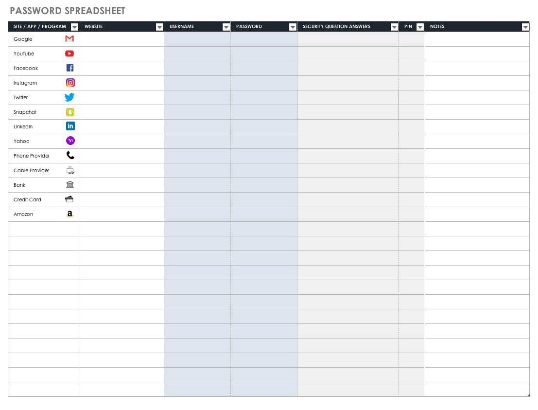Free Password Templates And Spreadsheets Smartsheet