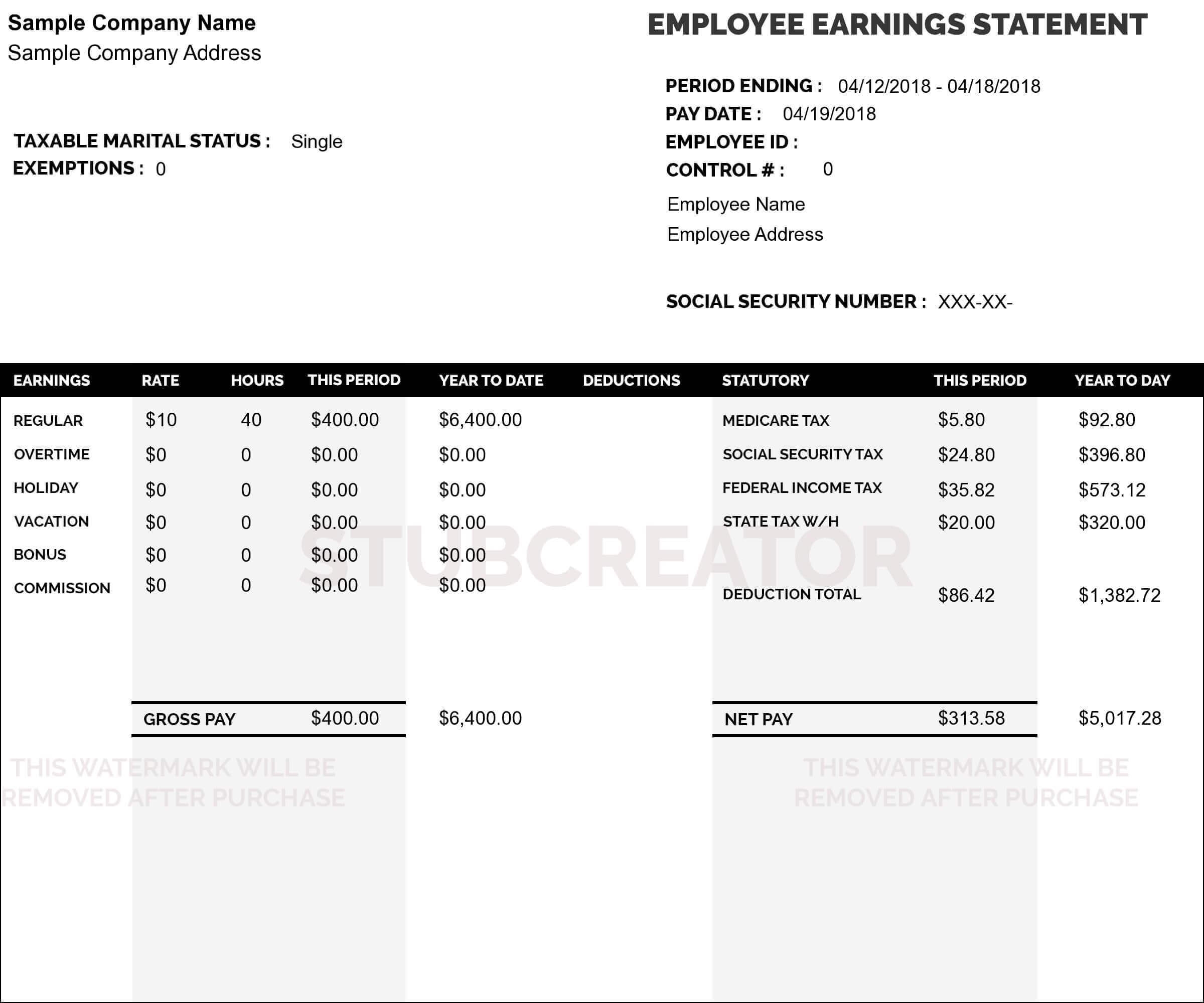 Free Pay Stub Template With Calculator No Watermark Download Sample Free Pay Stub Template With Calculator No Watermark Download Sample