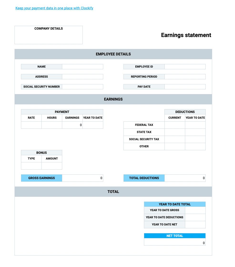 Free Printable Payroll Stub Template