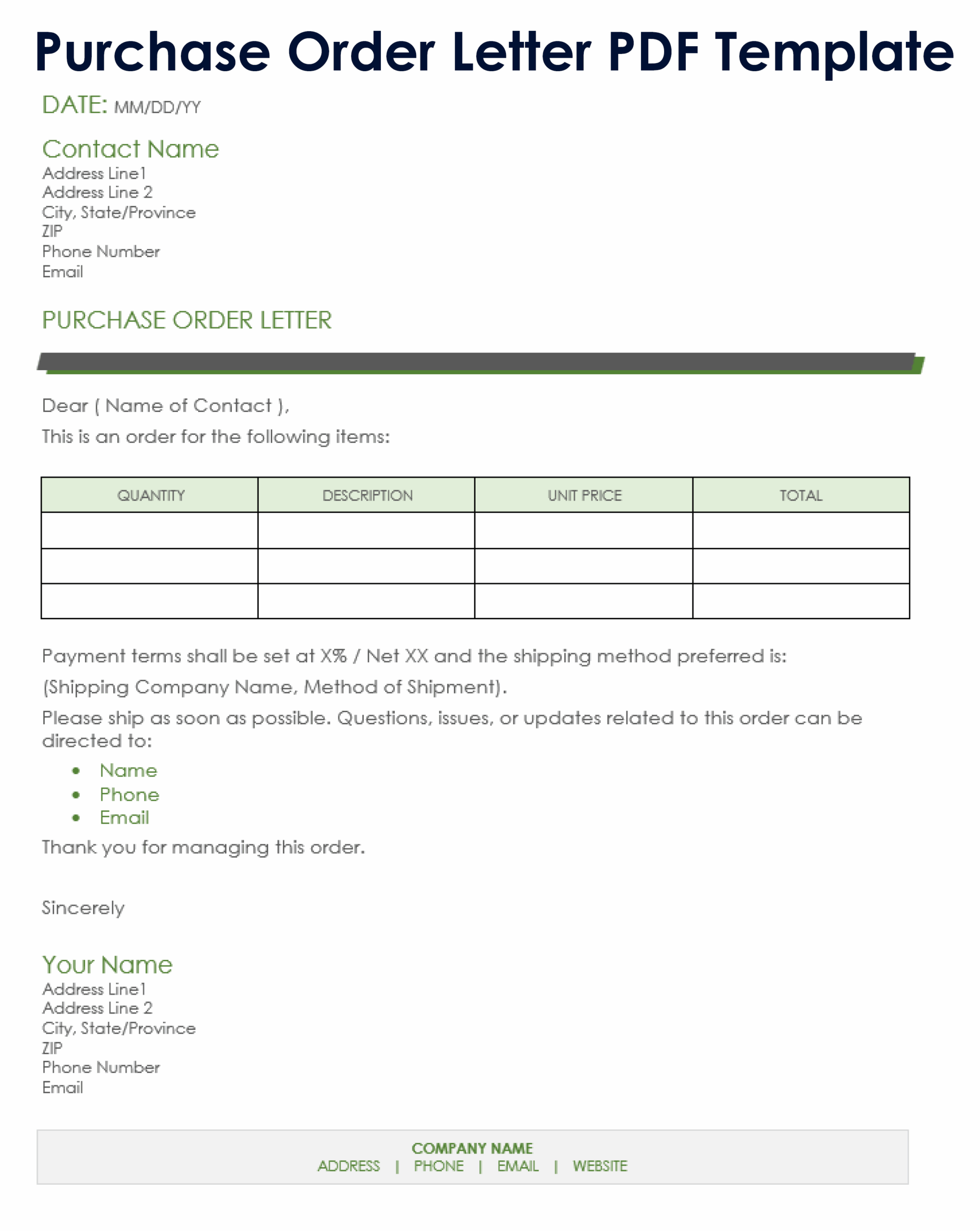 Free Printable Purchase Order Form Template