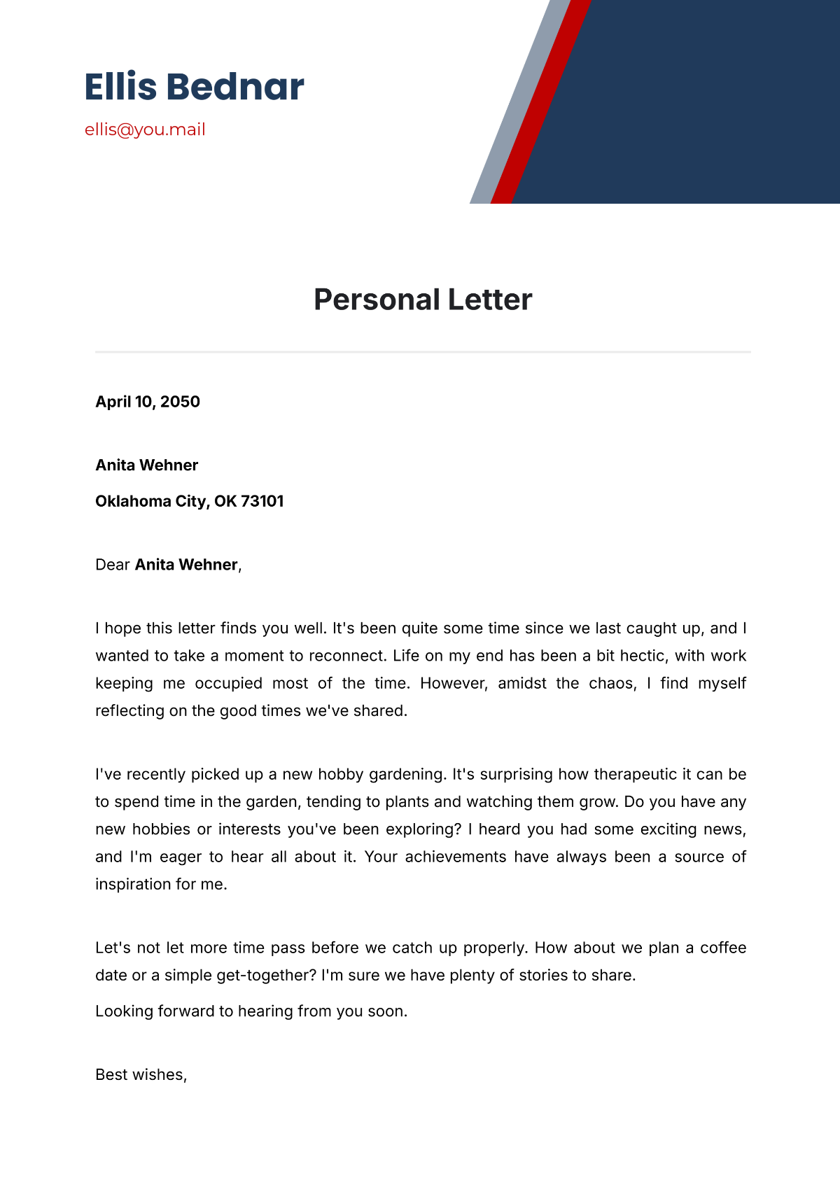 Free Printable Personal Letter Templates