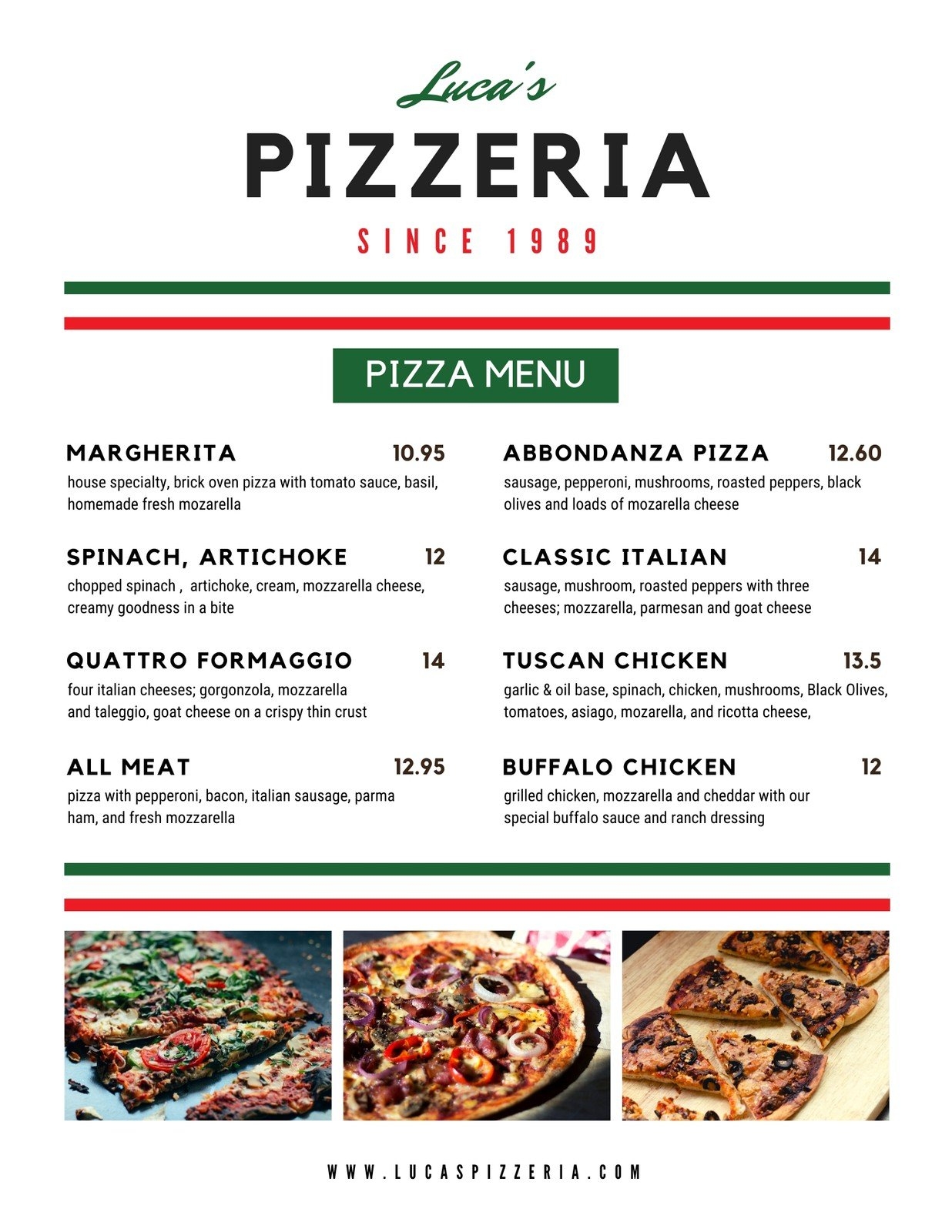Free Printable Pizza Menu Templates