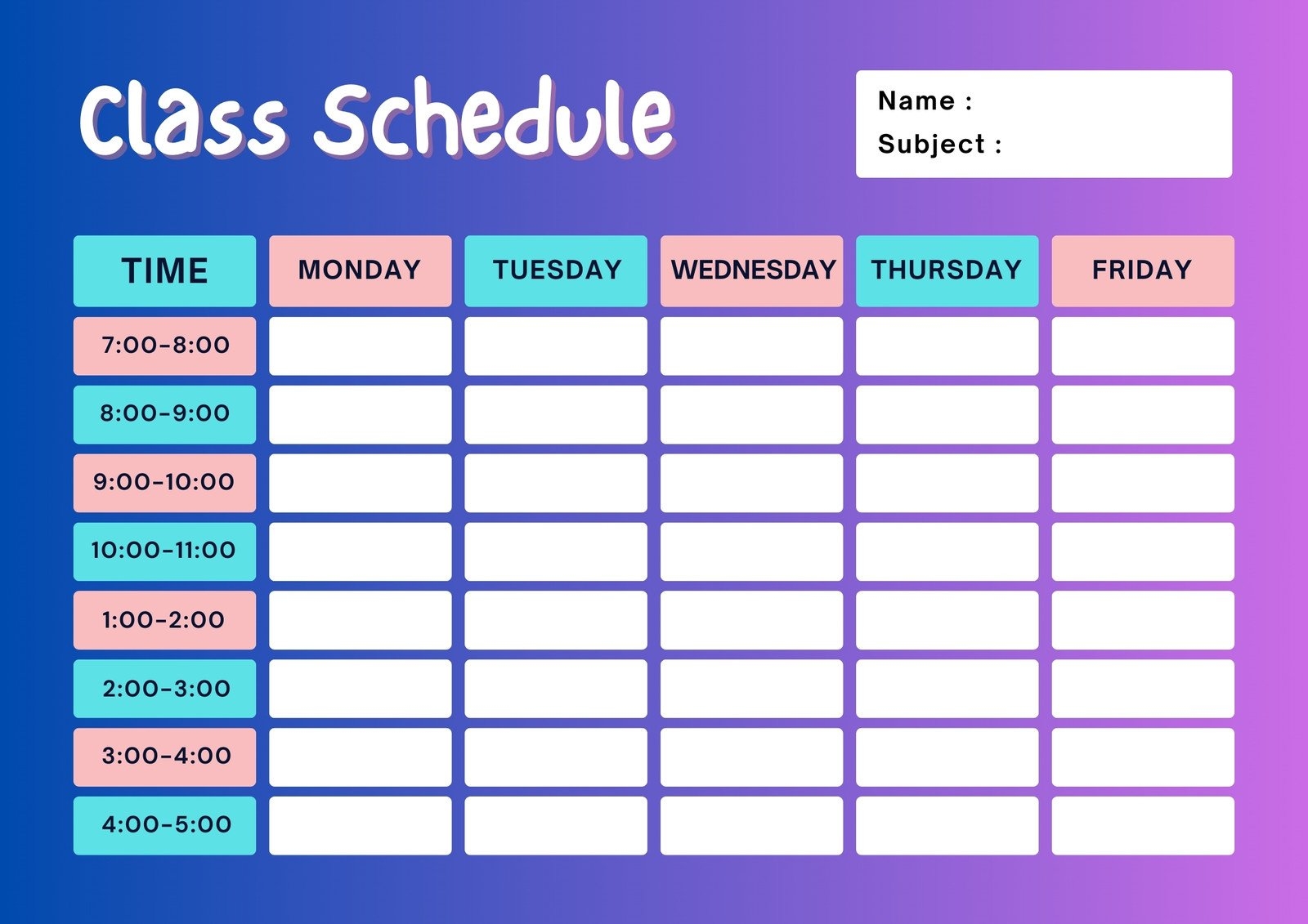 Free Printable Class Schedule Templates To Customize Canva Free Printable Class Schedule Templates To Customize Canva