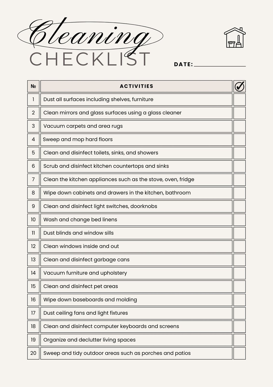 Free Printable Office Janitorial Checklist Template