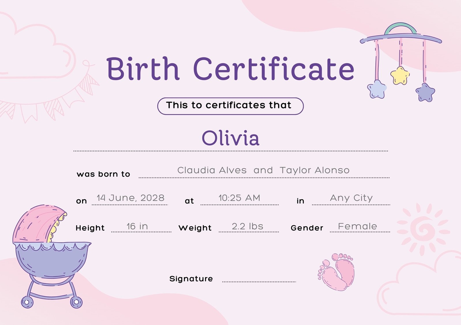 Free Printable New Baby Certificate Templates