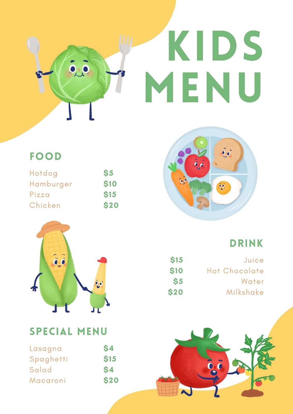 Free Printable Customizable Kids Menu Templates Canva