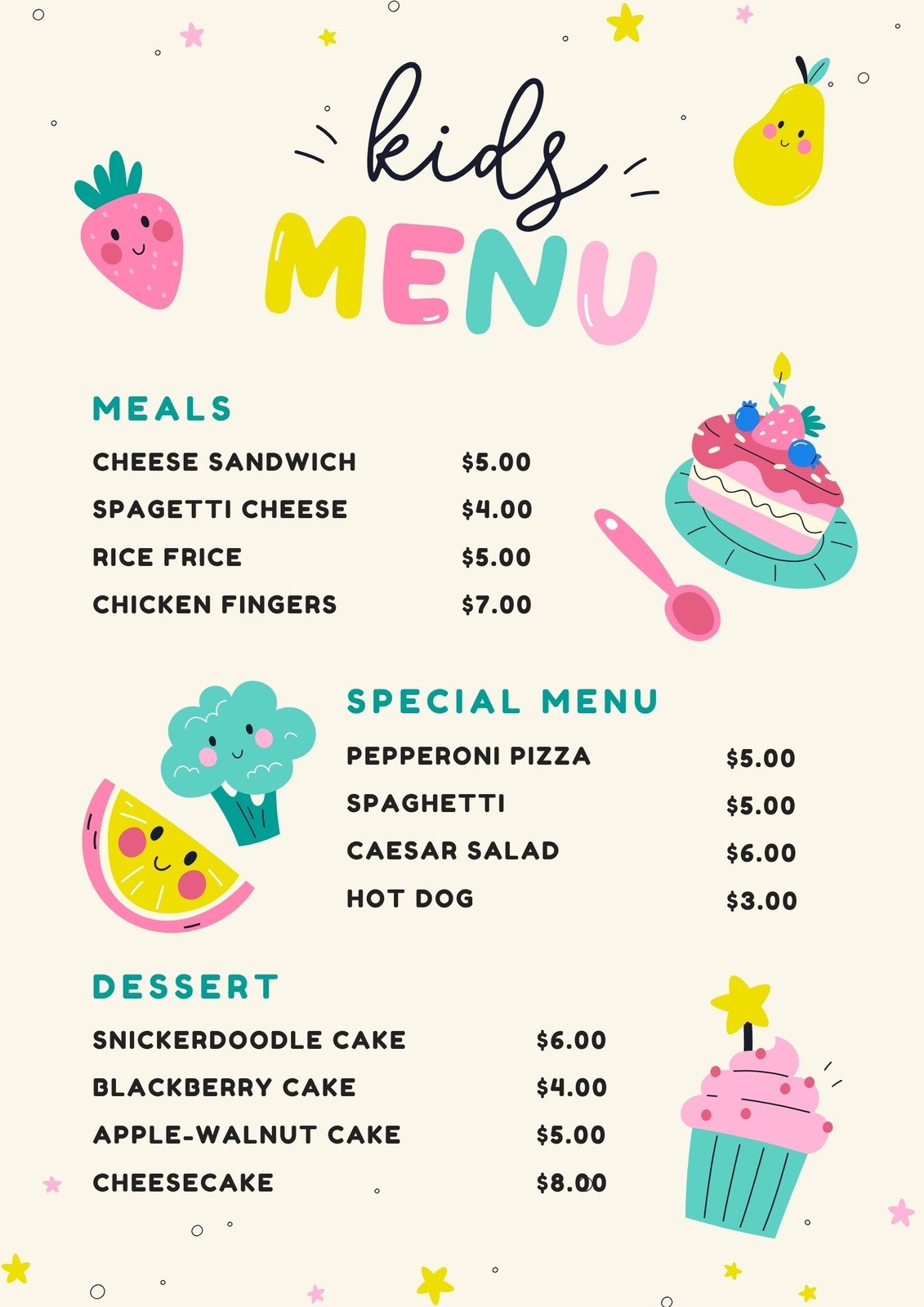 Free Printable Customizable Kids Menu Templates Canva Free Printable Customizable Kids Menu Templates Canva