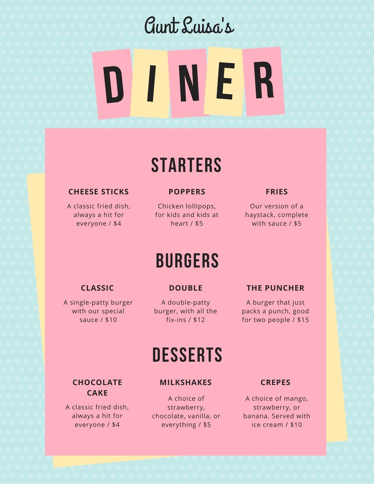 Free Printable Menu Templates For Kids