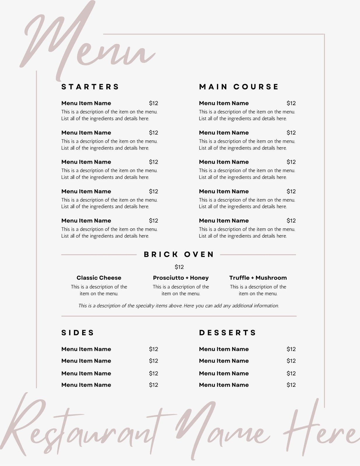Free Printable Luncheon Menu Templates
