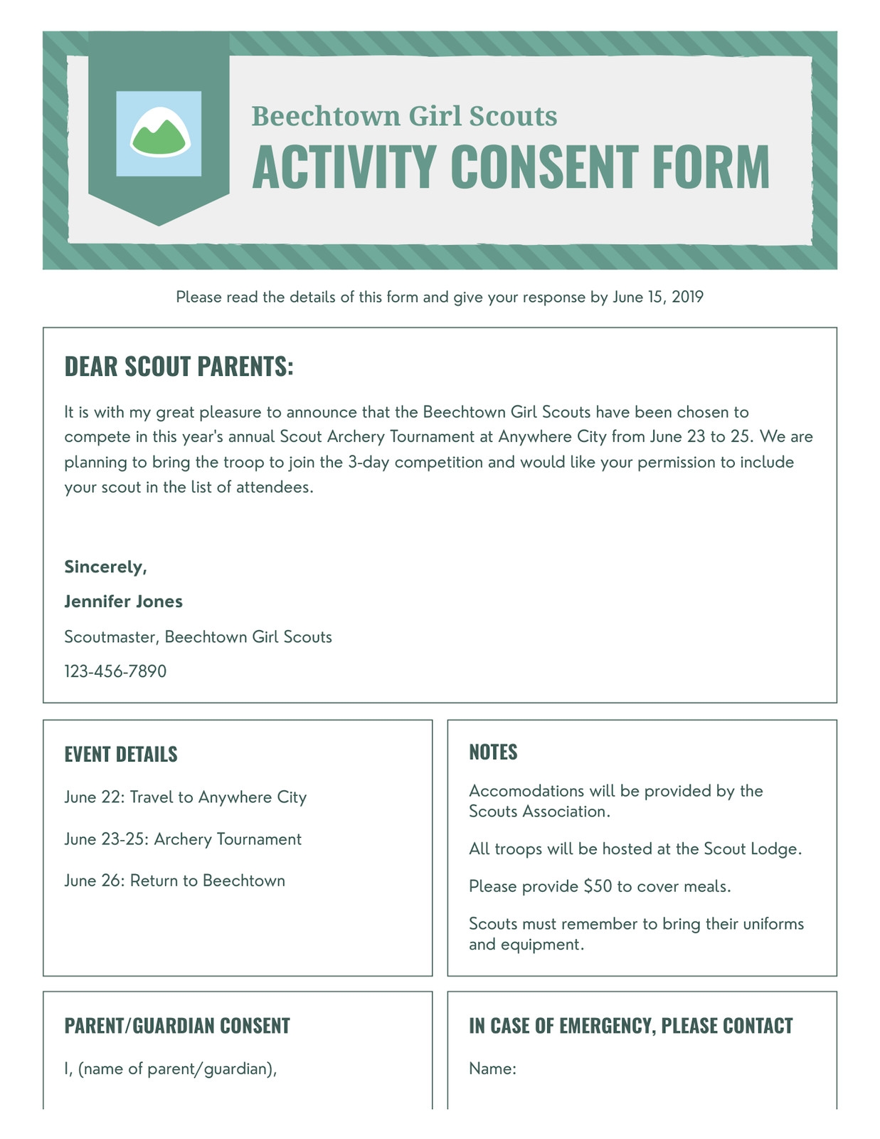Free Printable Customizable Permission Slip Letter Templates Canva