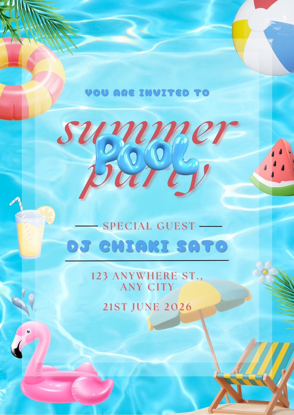 Free Printable Pool Party Invitation Template