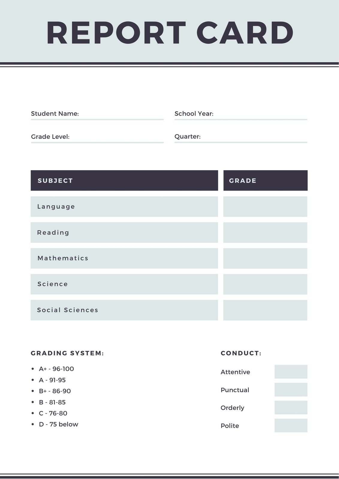Free Printable Customizable Report Card Templates Canva