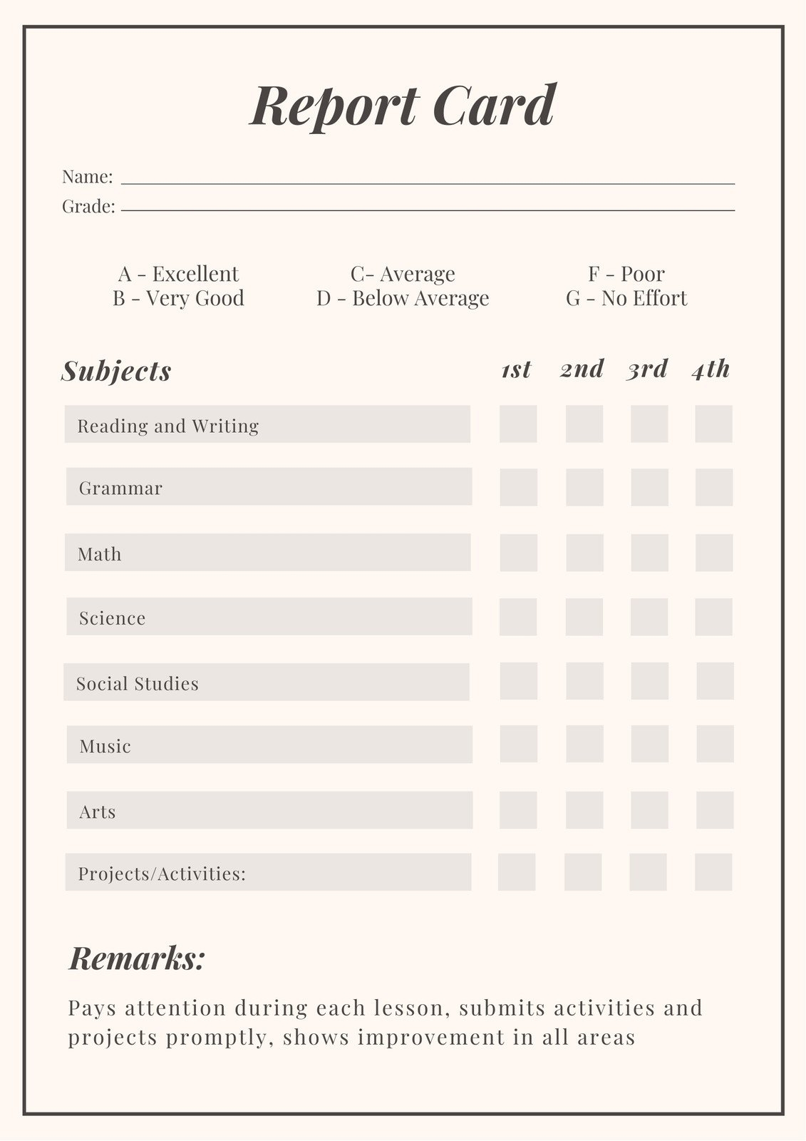 Free Printable Report Cards Templates