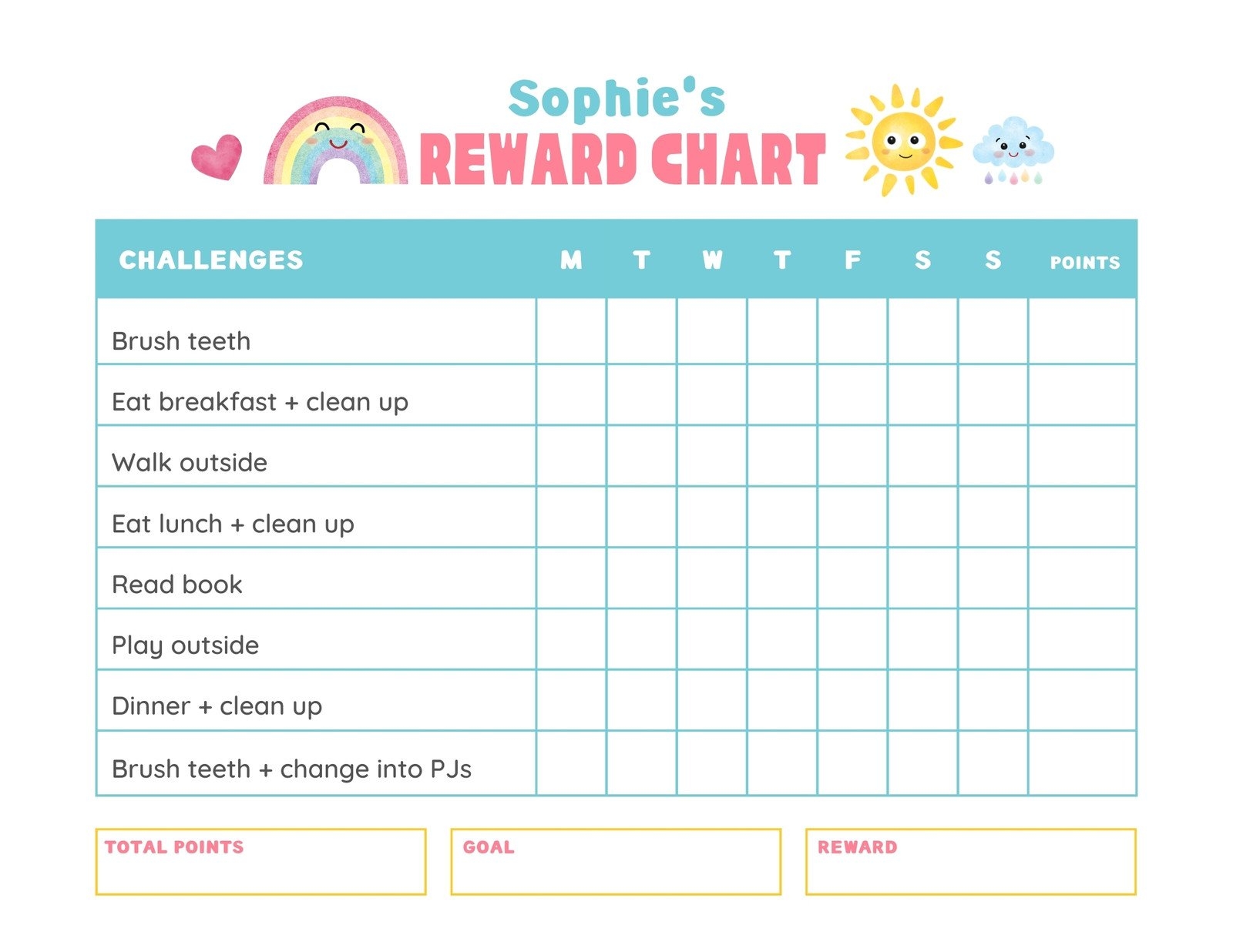 Free Printable Pocket Money Chart Template Free Printable Pocket Money Chart Template