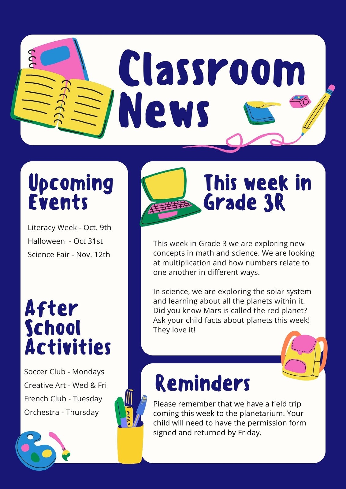 Free Printable Customizable School Newsletter Templates Canva
