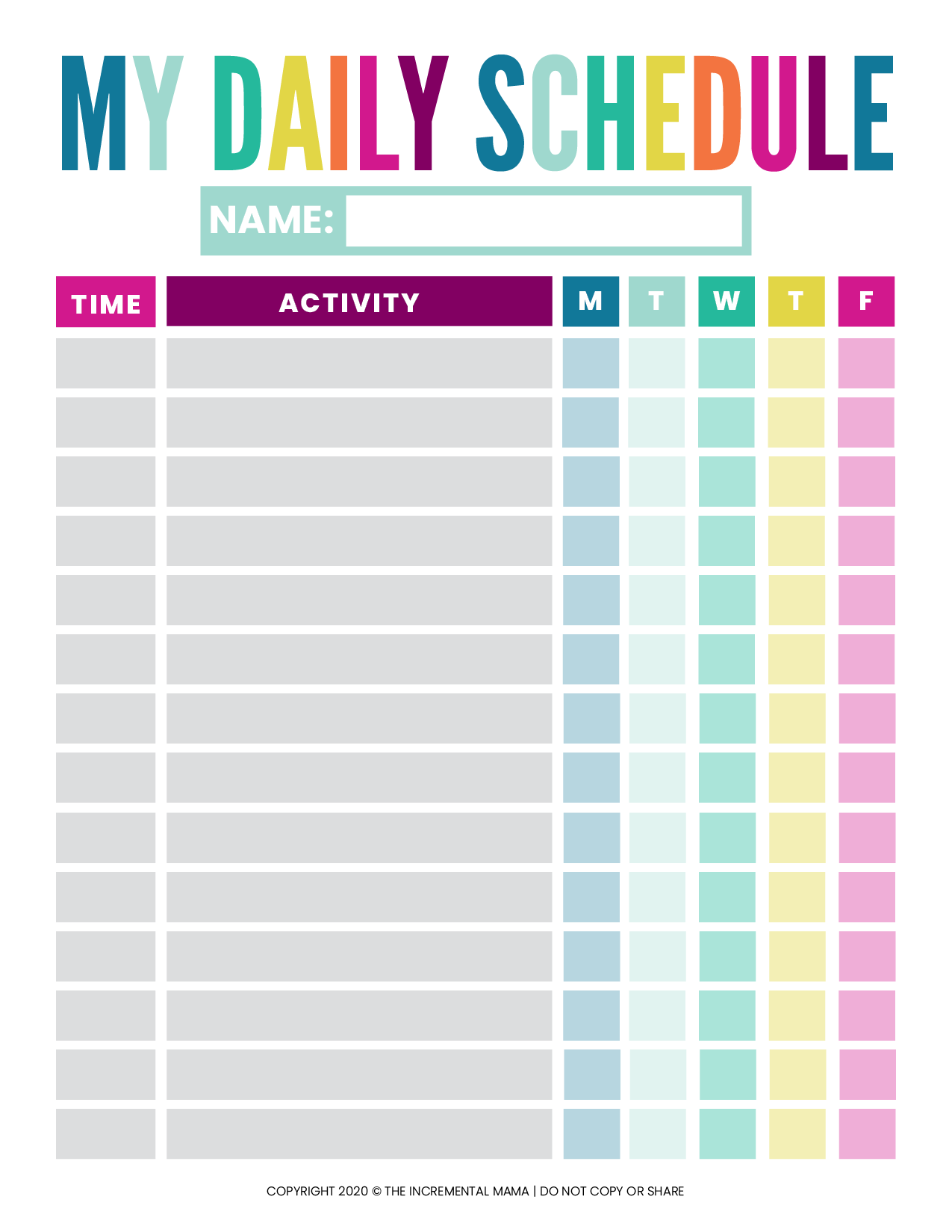 Free Printable Daily Schedule Template For Kids