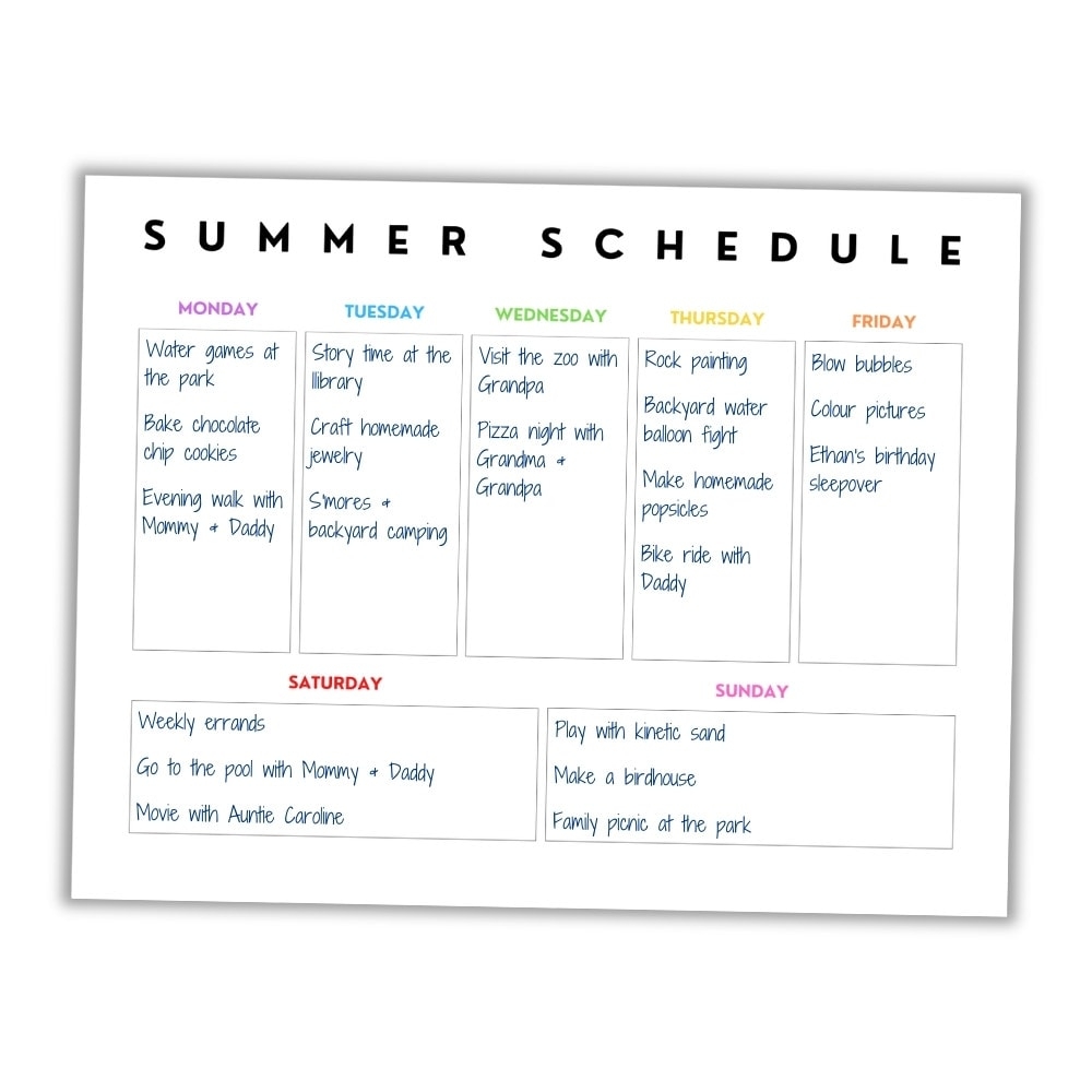 Free Printable Kids Summer Schedule Template